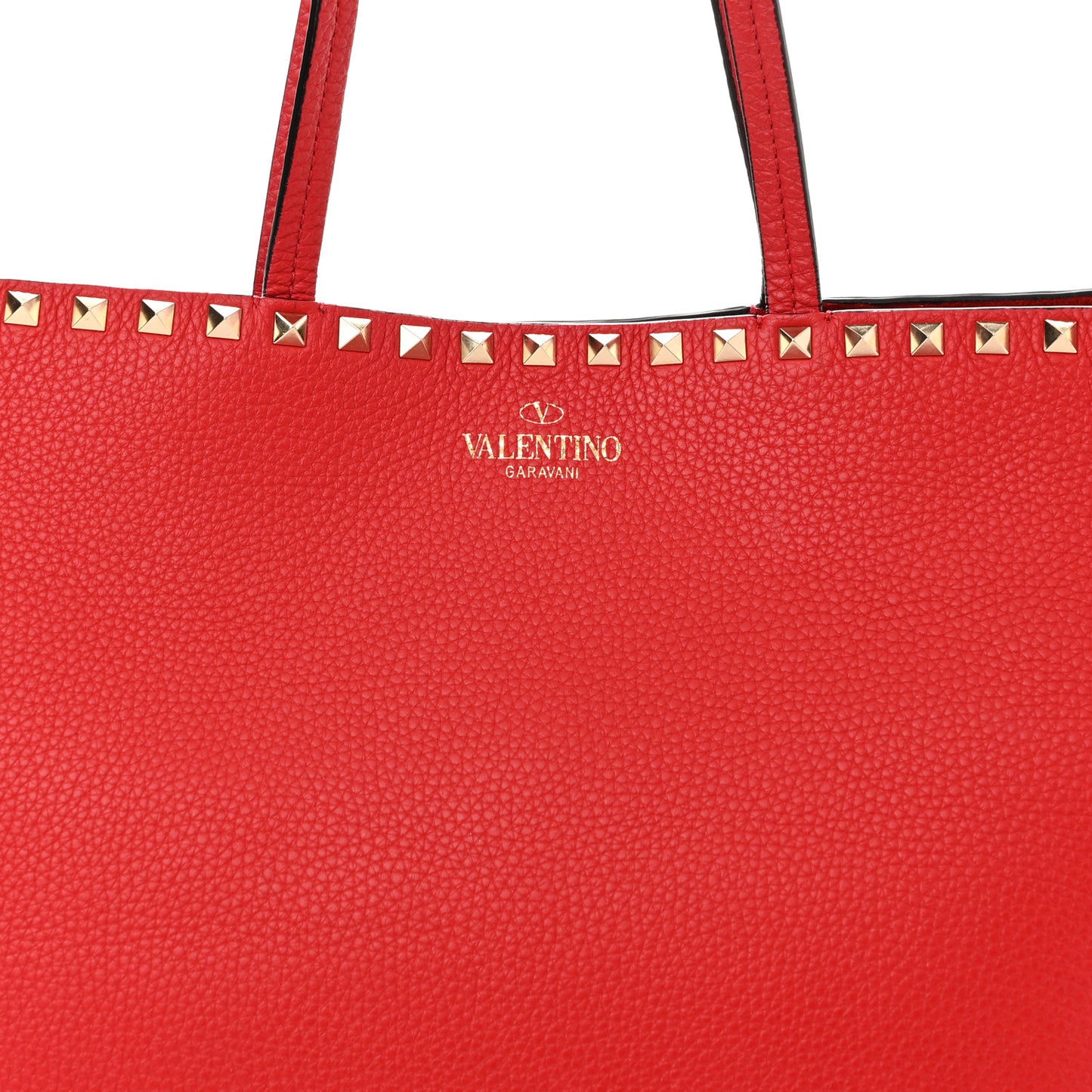 Grained Calfskin Rockstud Shoulder Tote Rouge Pur
