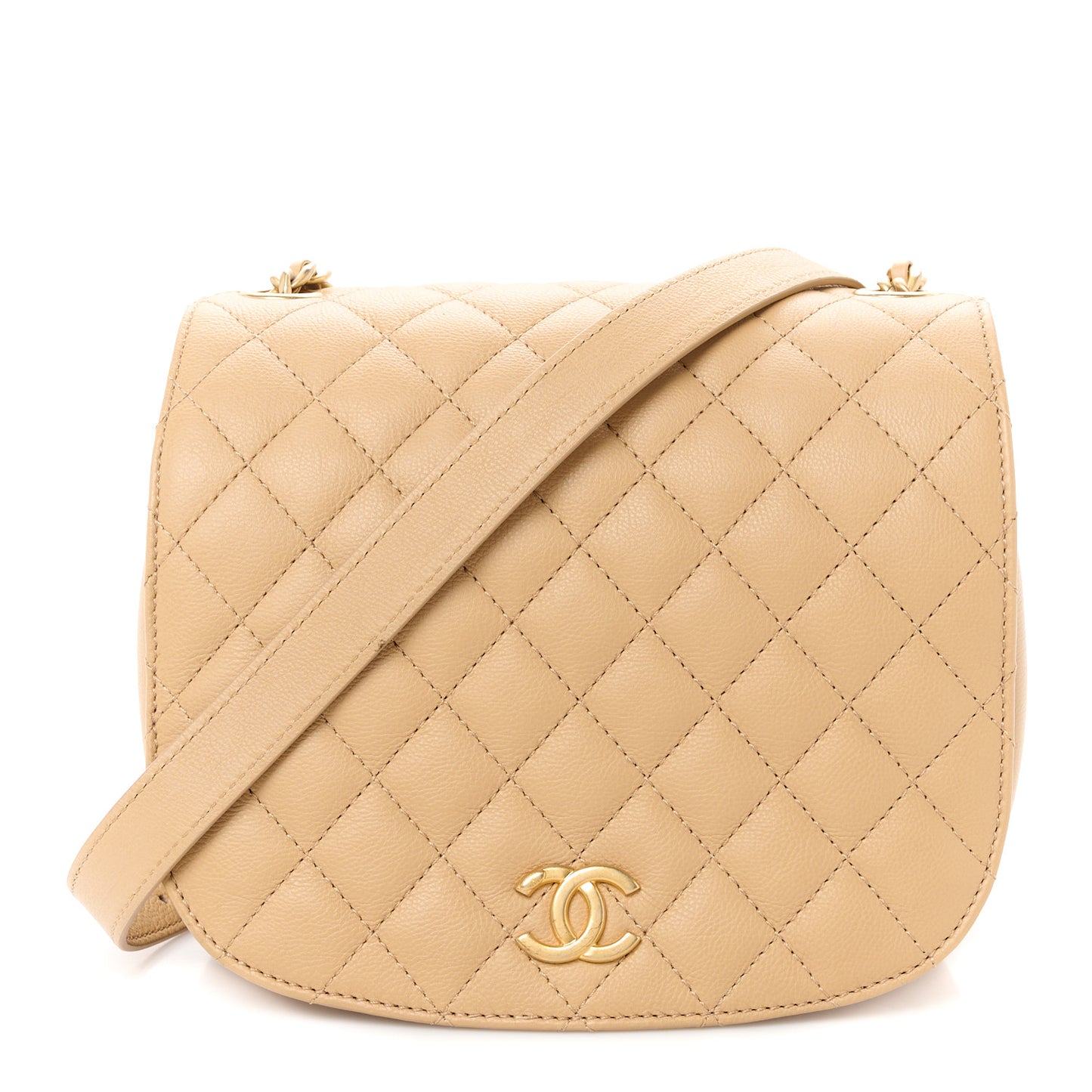 Grained Calfskin Quilted Messenger Flap Beige