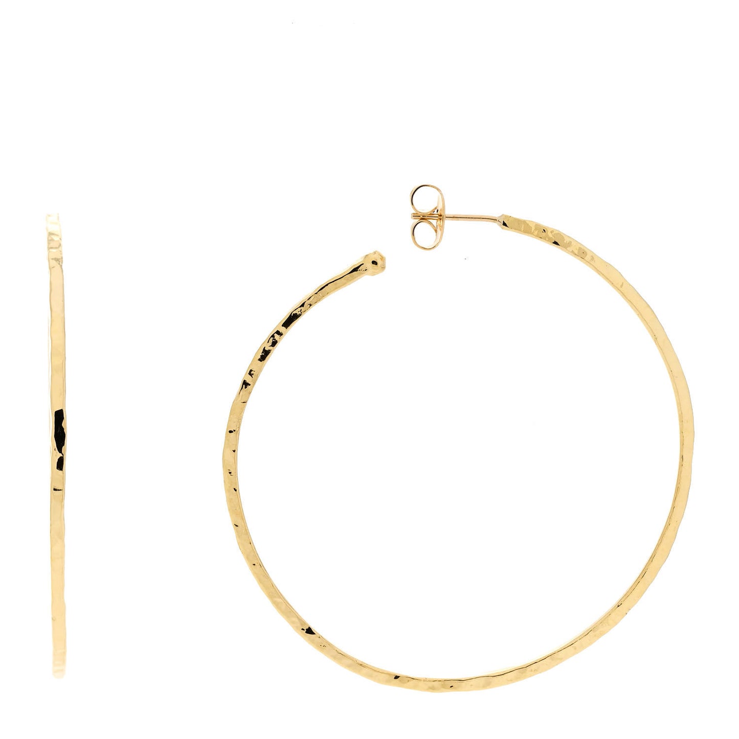 18K Yellow Gold Large Hammered Hoop Earrings