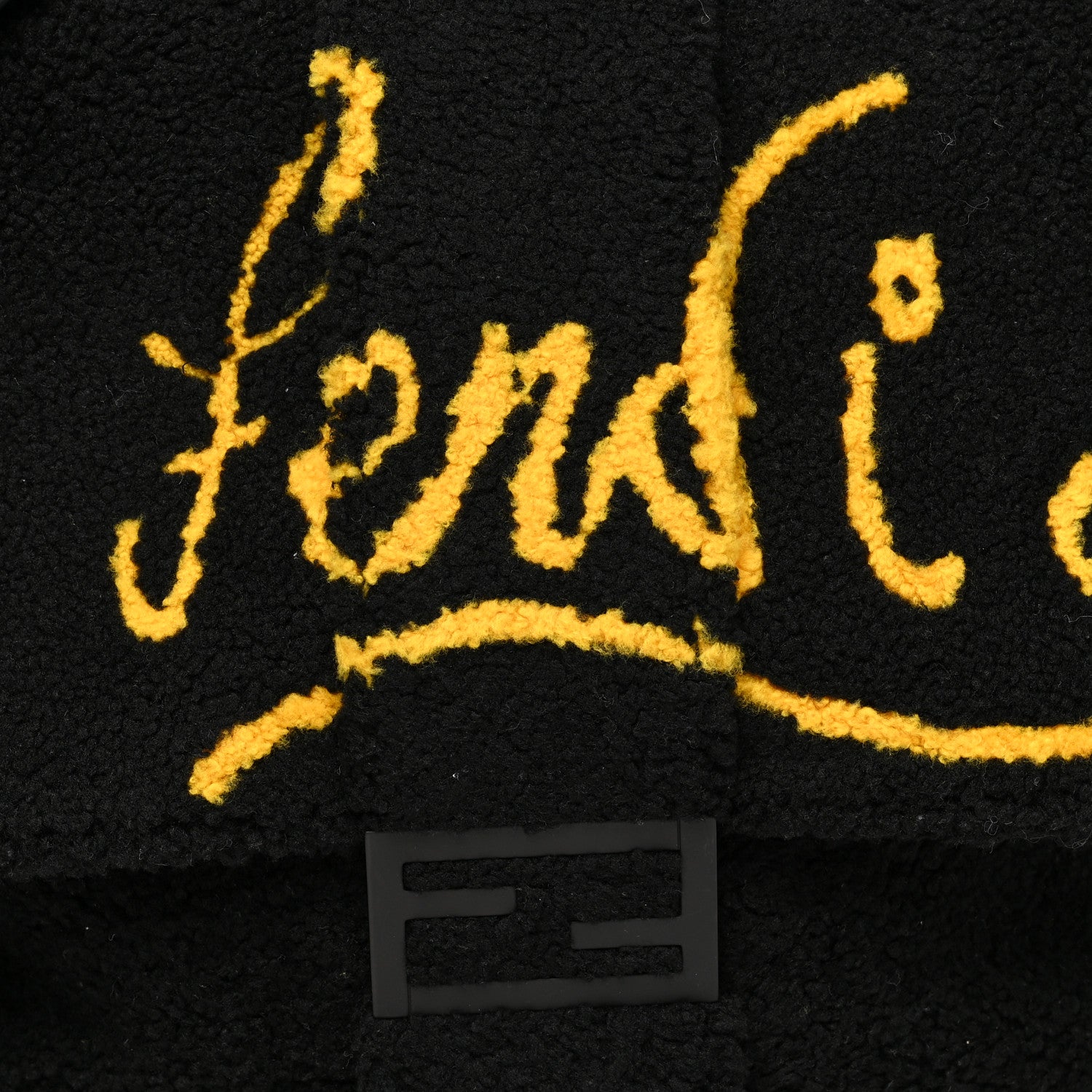 Fendi Shearling Calfskin Large Baguette Messenger Bag Black Giallo 7 of 9