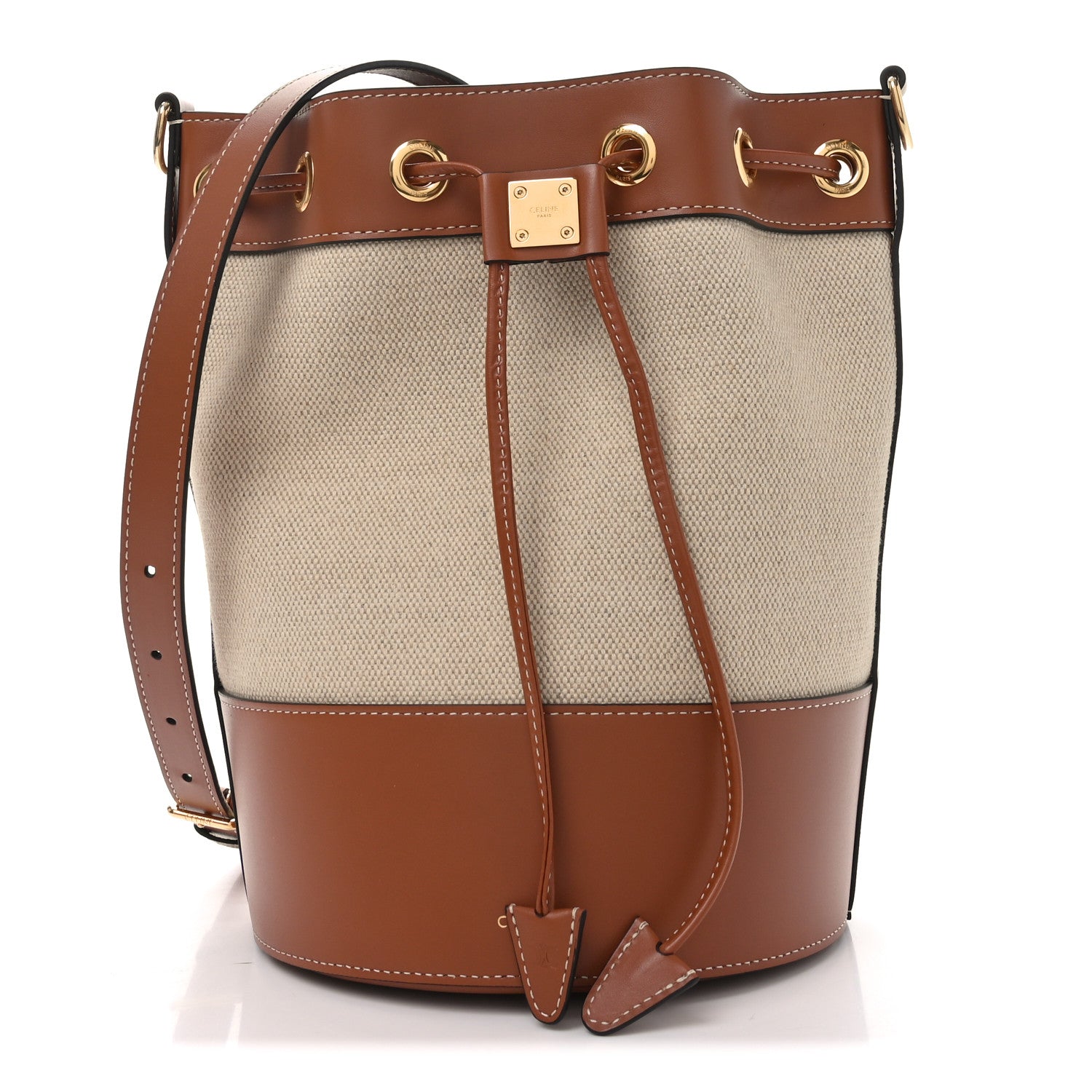 Celine Canvas Calfskin Small Drawstring Cabas Natural Tan 1 of 9