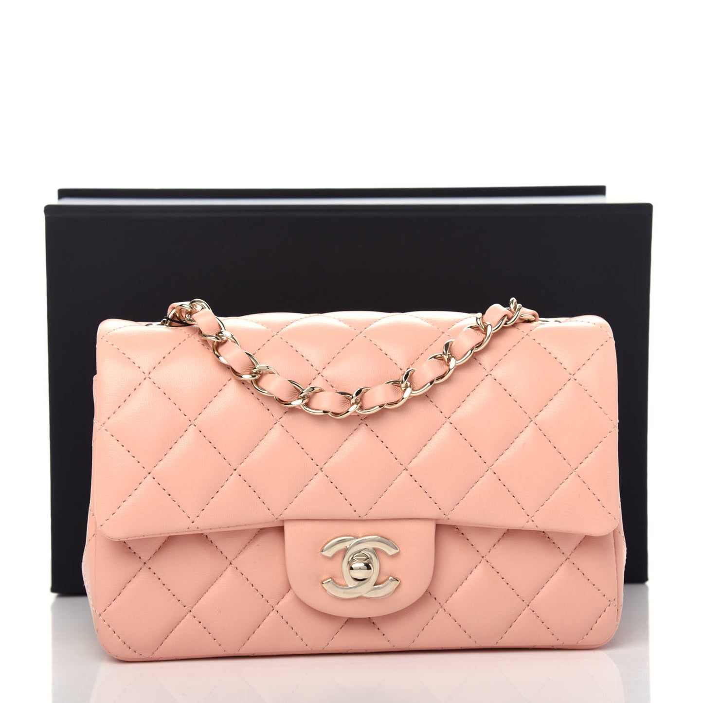 Lambskin Quilted Mini Rectangular Flap Light Pink