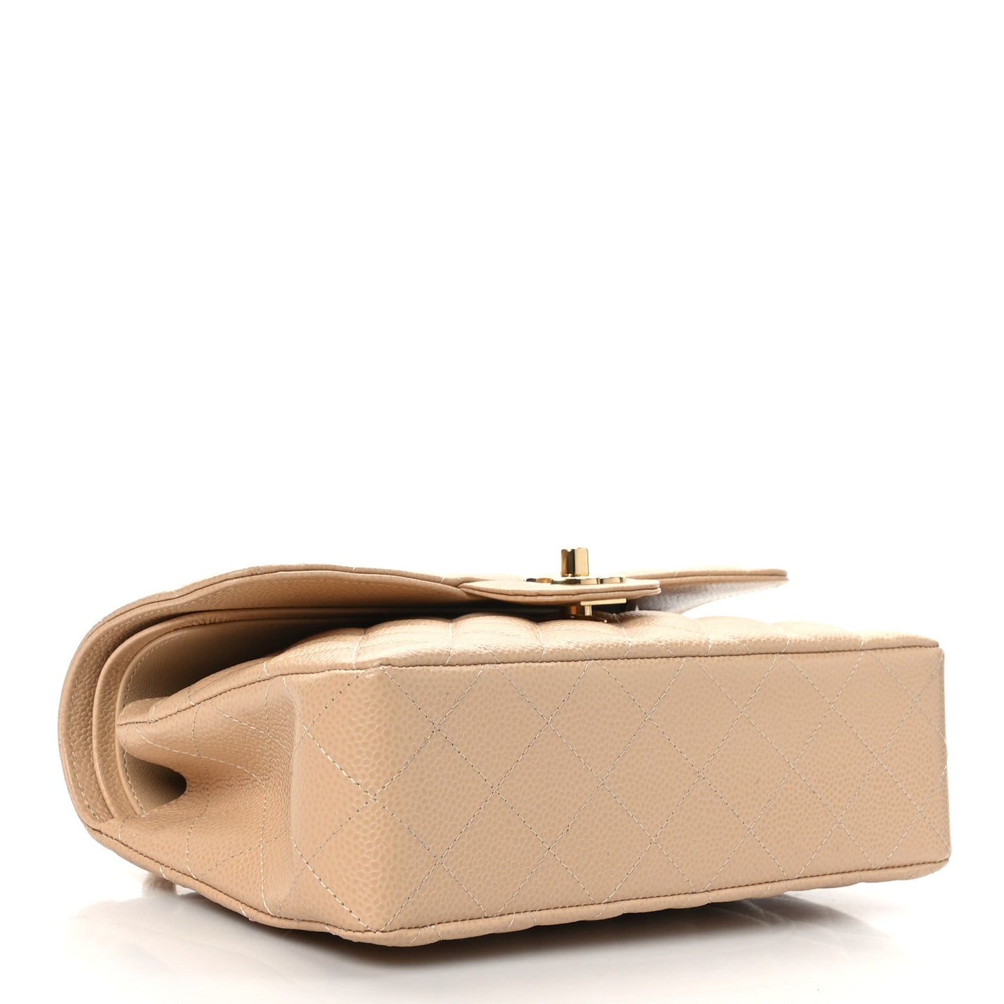 Caviar Quilted Small Double Flap Beige