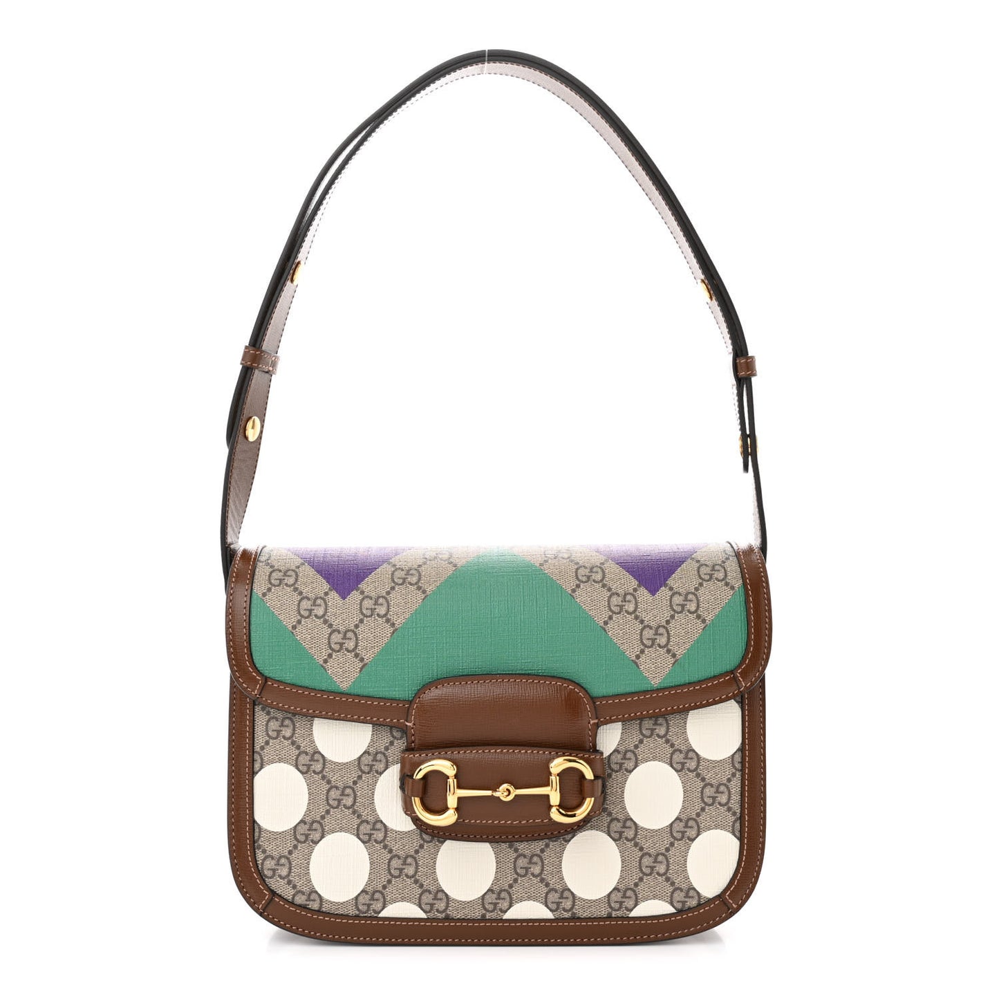 GG Supreme Monogram Geometric Horsebit 1955 Shoulder Bag Beige Multicolor Brown Sugar