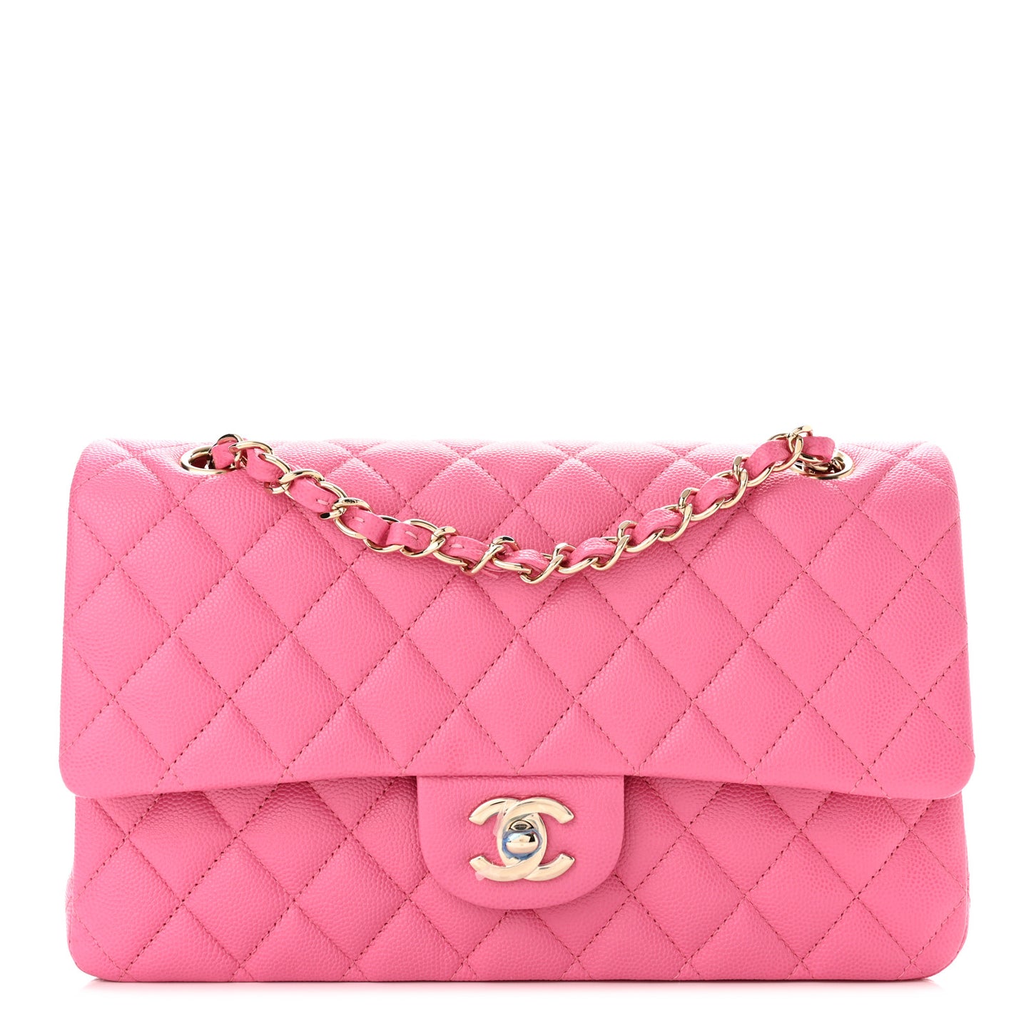 Caviar Quilted Medium Double Flap Pink