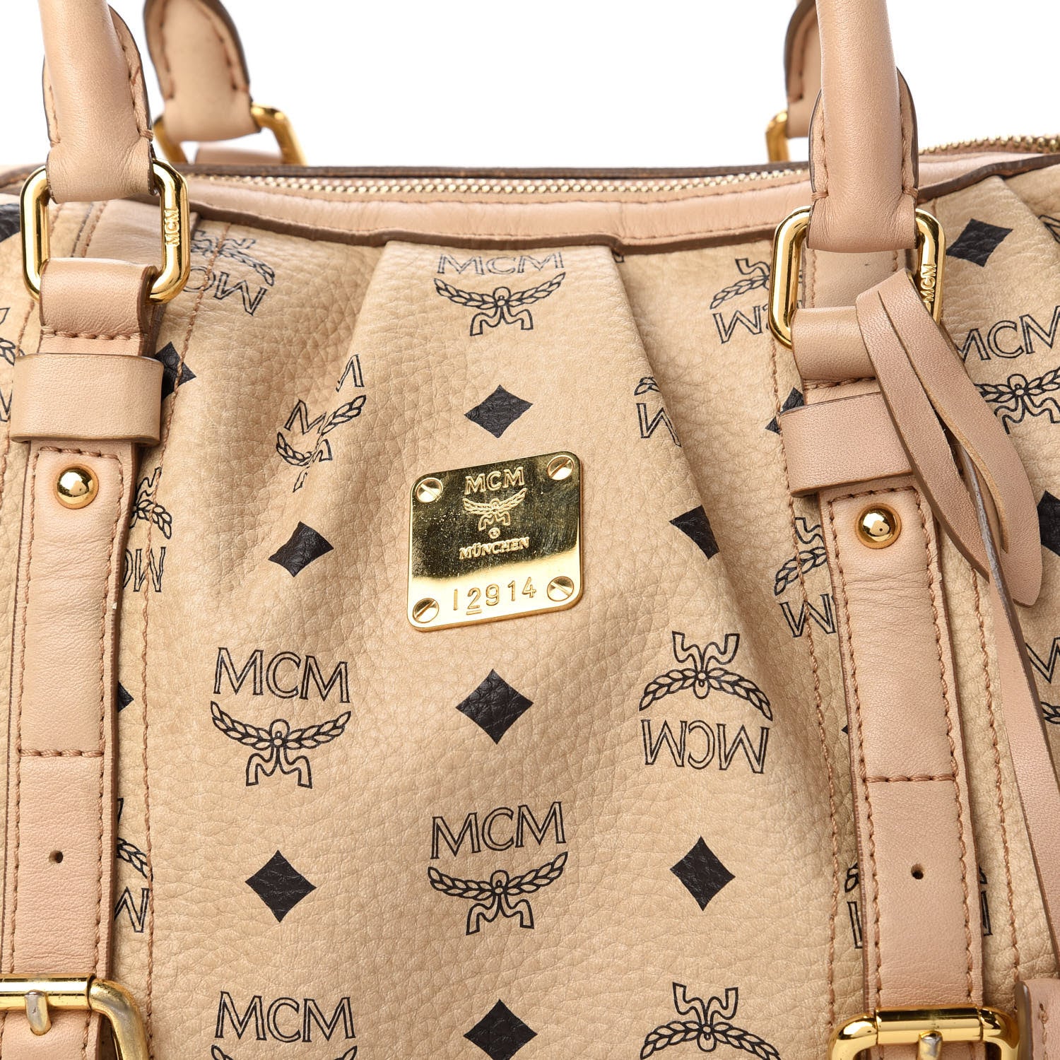 MCM Visetos Vintage Boston Satchel Beige 10 of 11