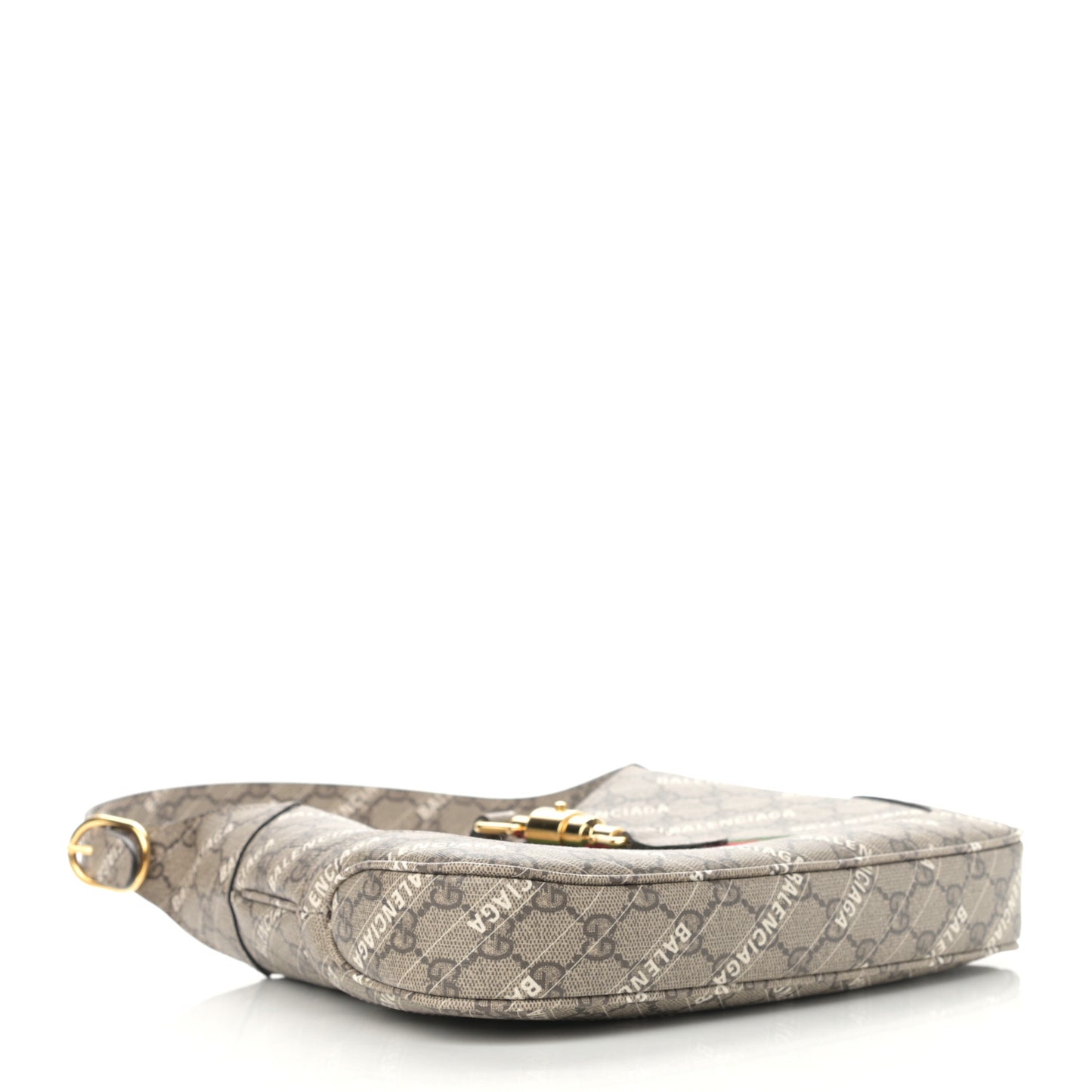 X BALENCIAGA GG Supreme Monogram Striped Logo Print Web Small Jackie 1961 Hobo Beige Ebony Mystic White