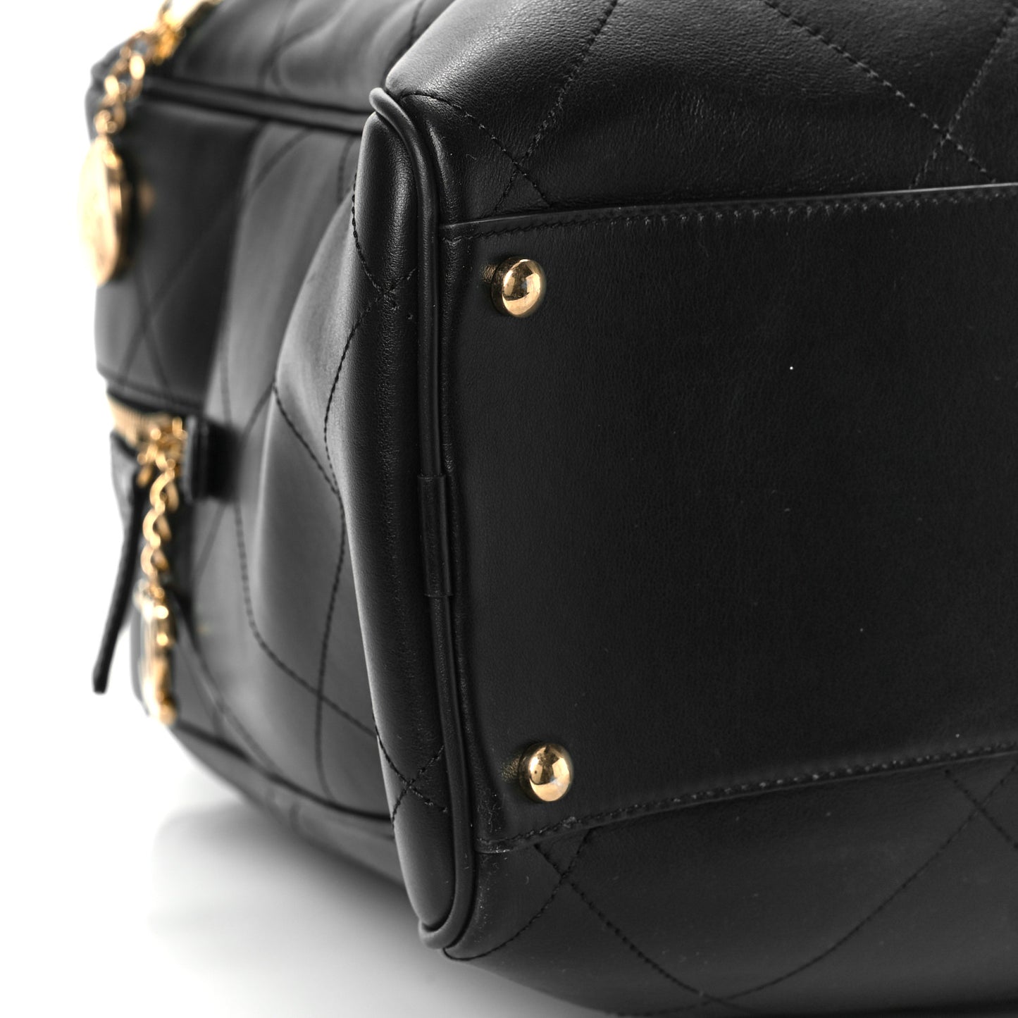 Calfskin Stitched Maxi Logo Bowling Bag Black