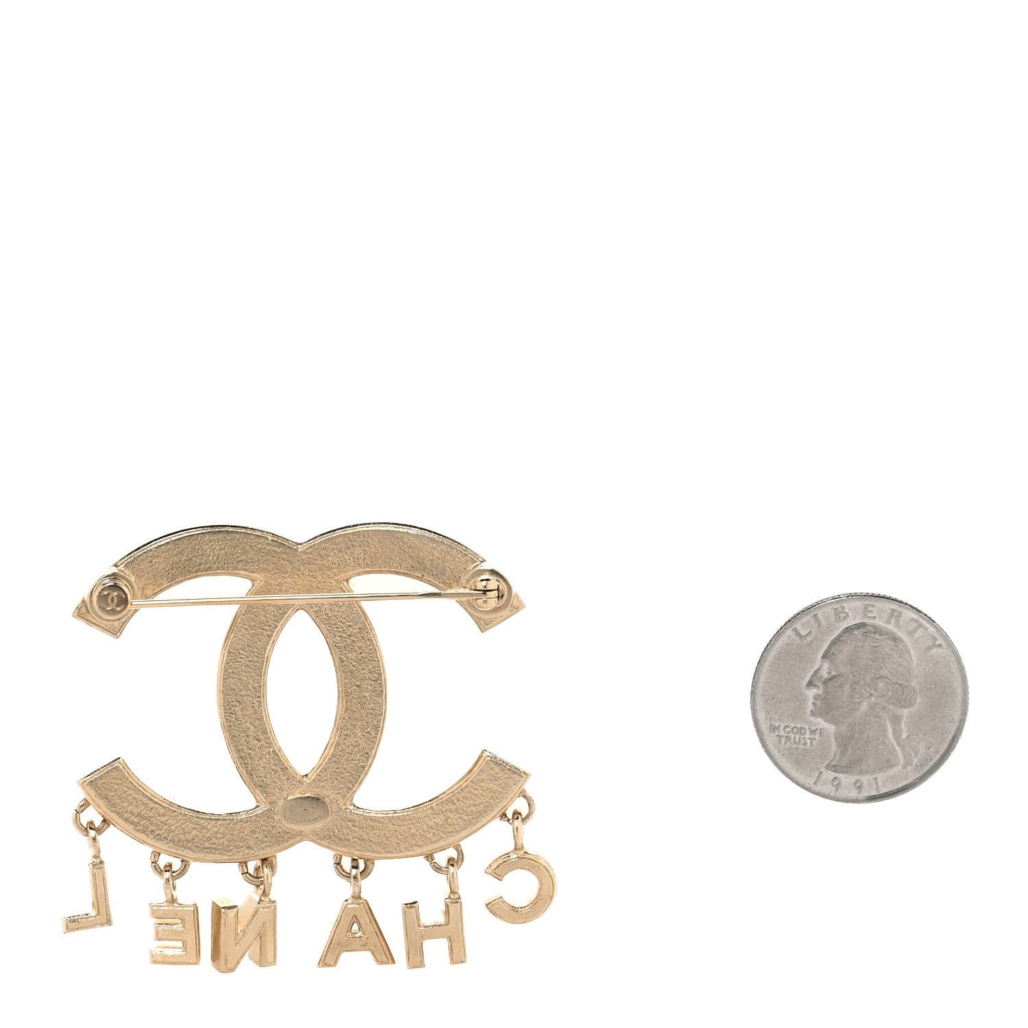 Chanel Crystal Pearl Signature Drop Brooch Gold 2 of 4