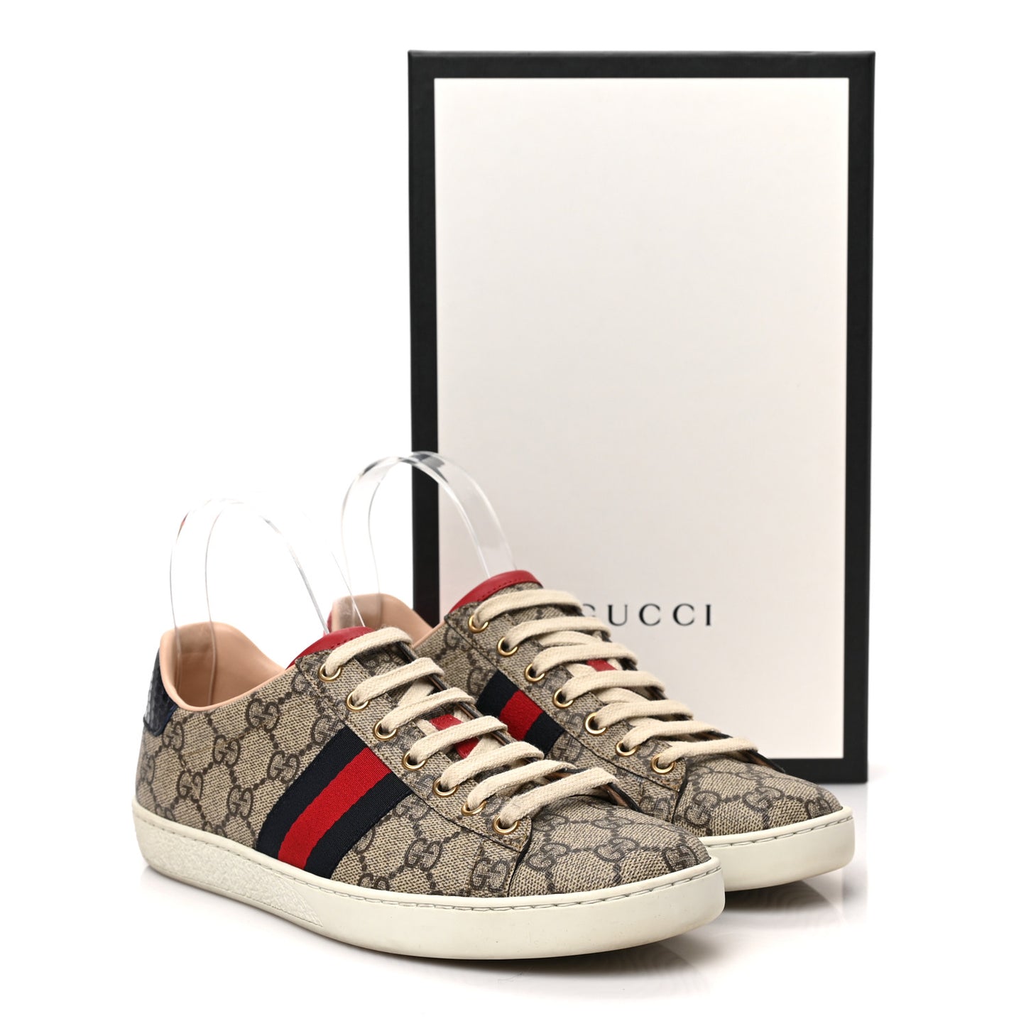 GG Supreme Monogram Ayers Web Womens Ace Sneakers 38 Beige