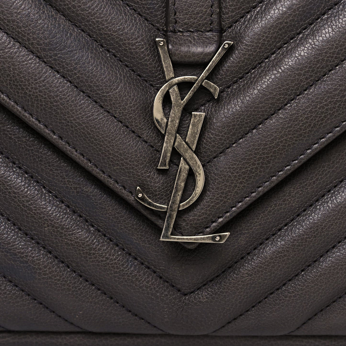 Sheepskin Matelasse Chevron Monogram Medium College Bag Asphalt