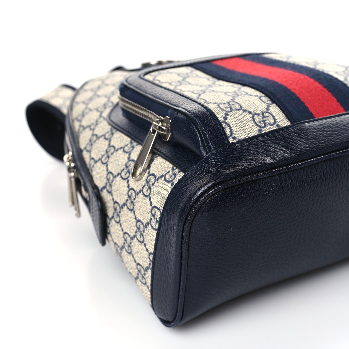 GG Supreme Monogram Textured Dollar Calfskin Web Small Ophidia Day Backpack Beige Blue Black