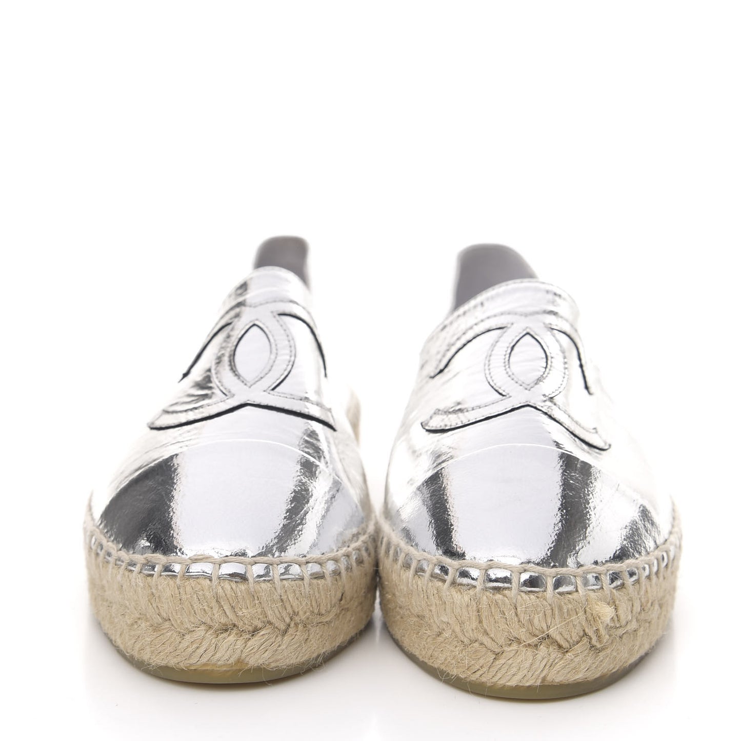 Laminated Goatskin CC Espadrilles 36 Silver