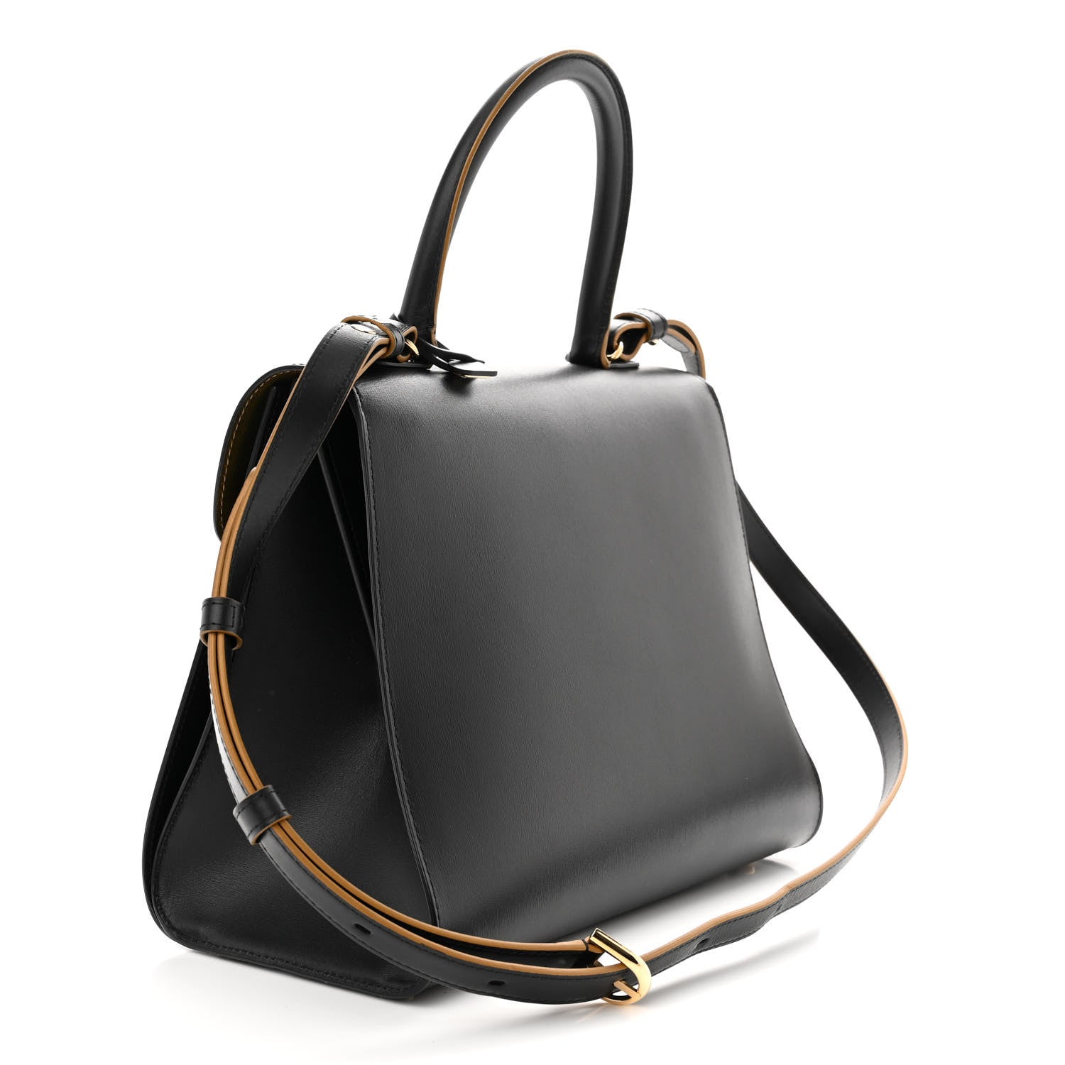 Delvaux Box Calfskin MM Brillant Satchel Black Gold 3 of 10