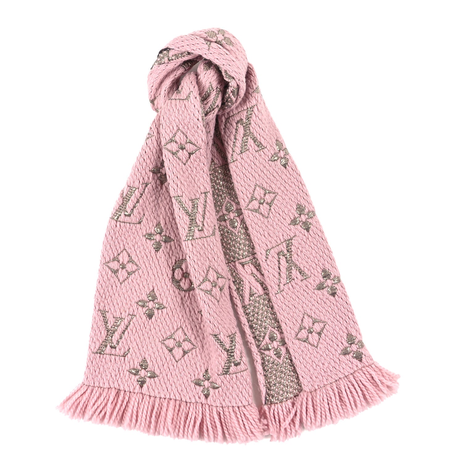 LOUIS VUITTON ロゴスカーフ ピンク Louis Vuitton Wool Silk Logomania Shine Scarf Pink 1782808