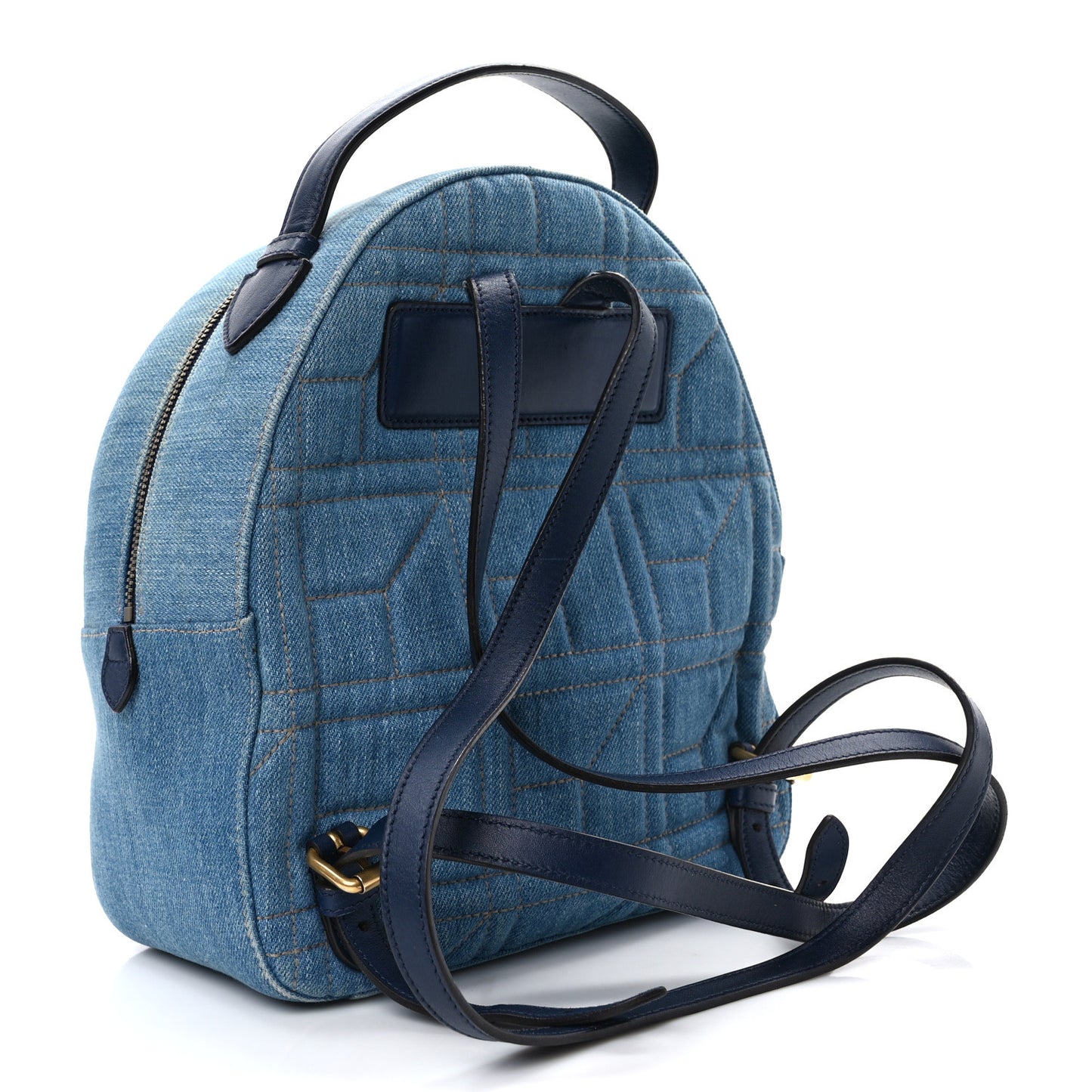 Kura Denim Matelasse Cubic Pearl Studded GG Marmont Dome Backpack Blue