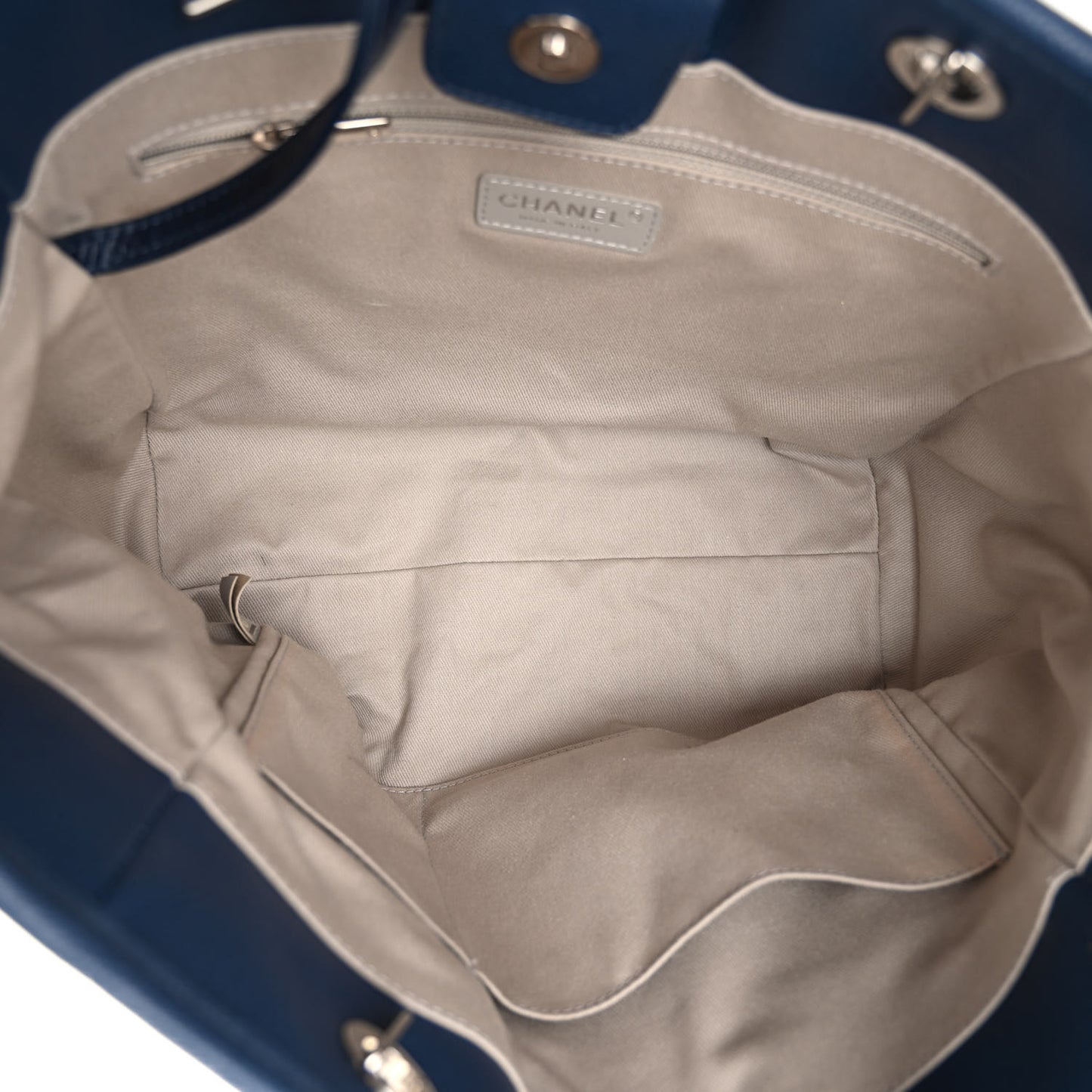 Glazed Calfskin Small Deauville Tote Blue