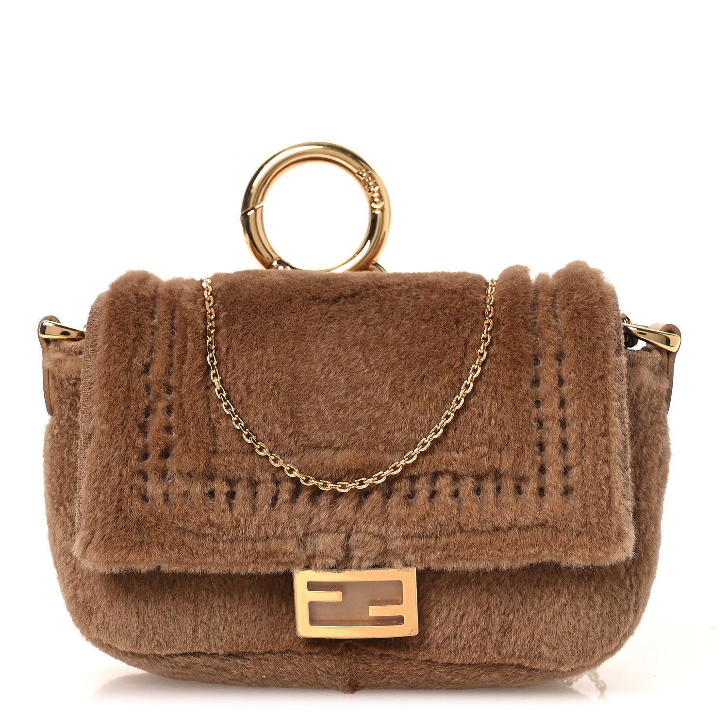 Fendi Mink Shiny Nappa Nano Baguette Charm Naturale Oro Soft
