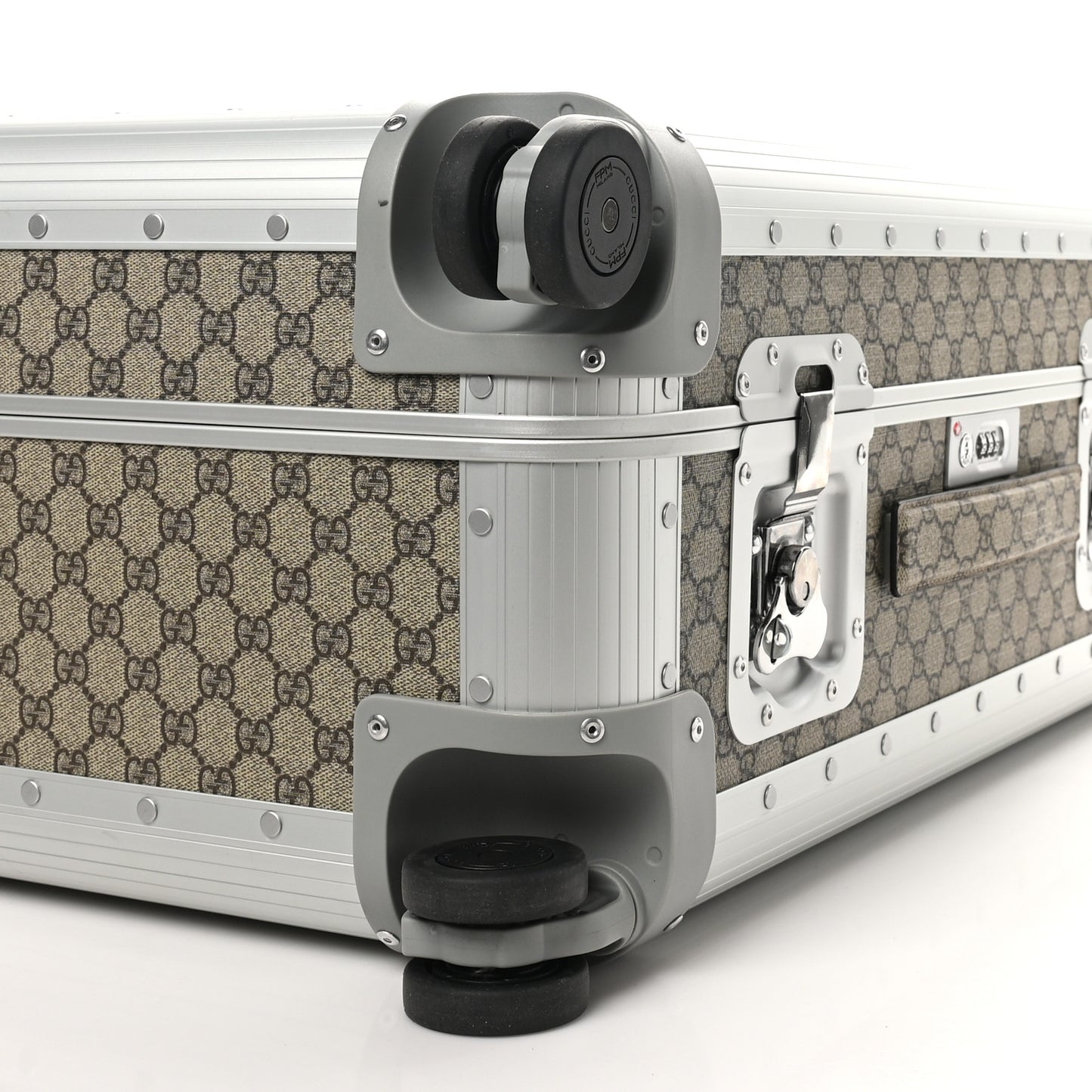GG Supreme Monogram Aluminium Porter Medium Trolley Suitcase Beige Ebony Silver