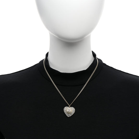 Pearl Crystal CC Heart Necklace Gold