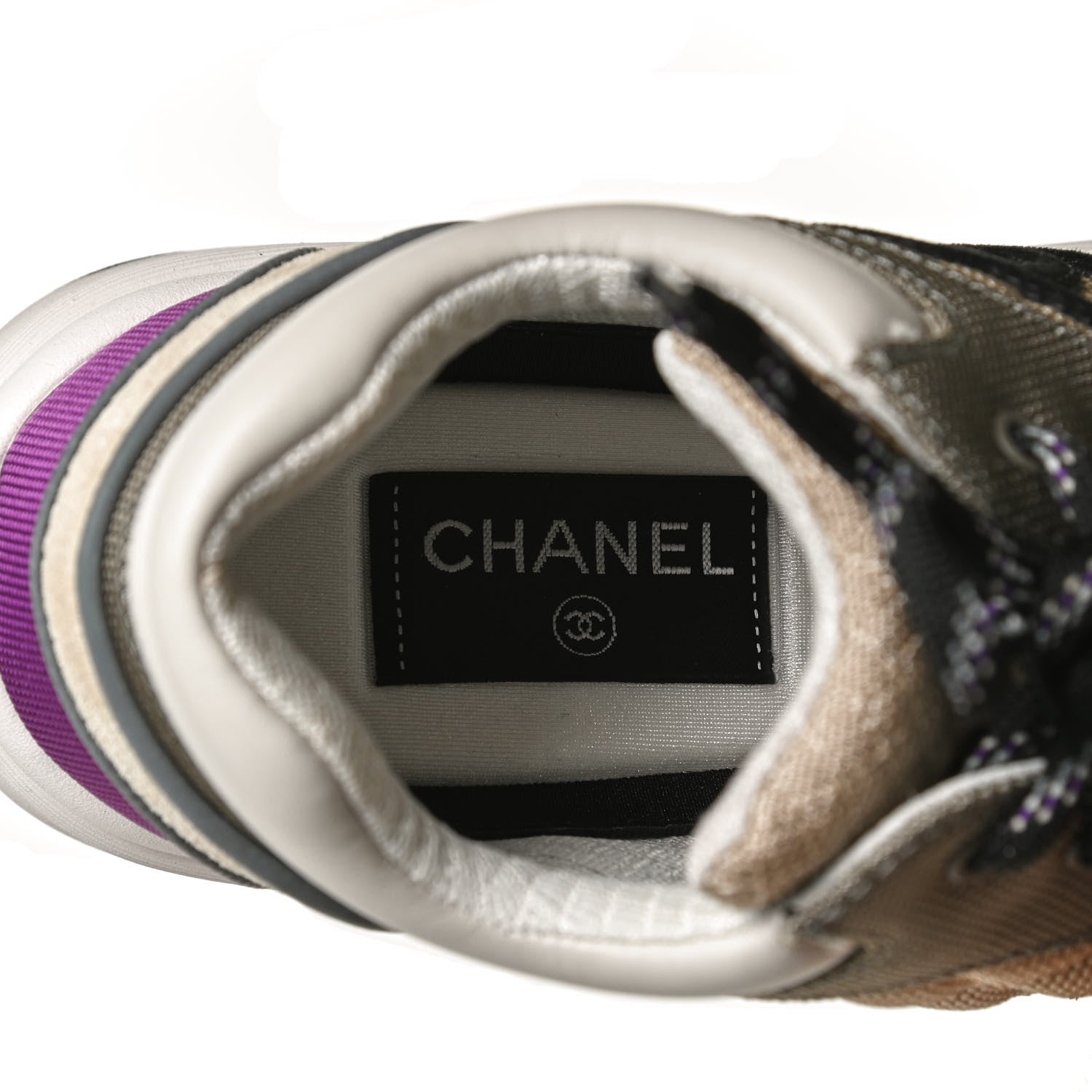 Chanel Mesh Suede Calfskin Grained Calfskin Womens CC Sneakers 39 Beige Dark Beige Purple 9 of 12