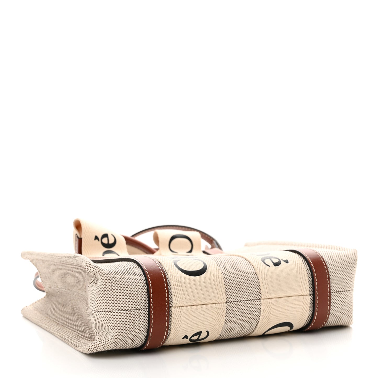 Cotton Calfskin Small Woody Ribbon Tote With Strap White Brown