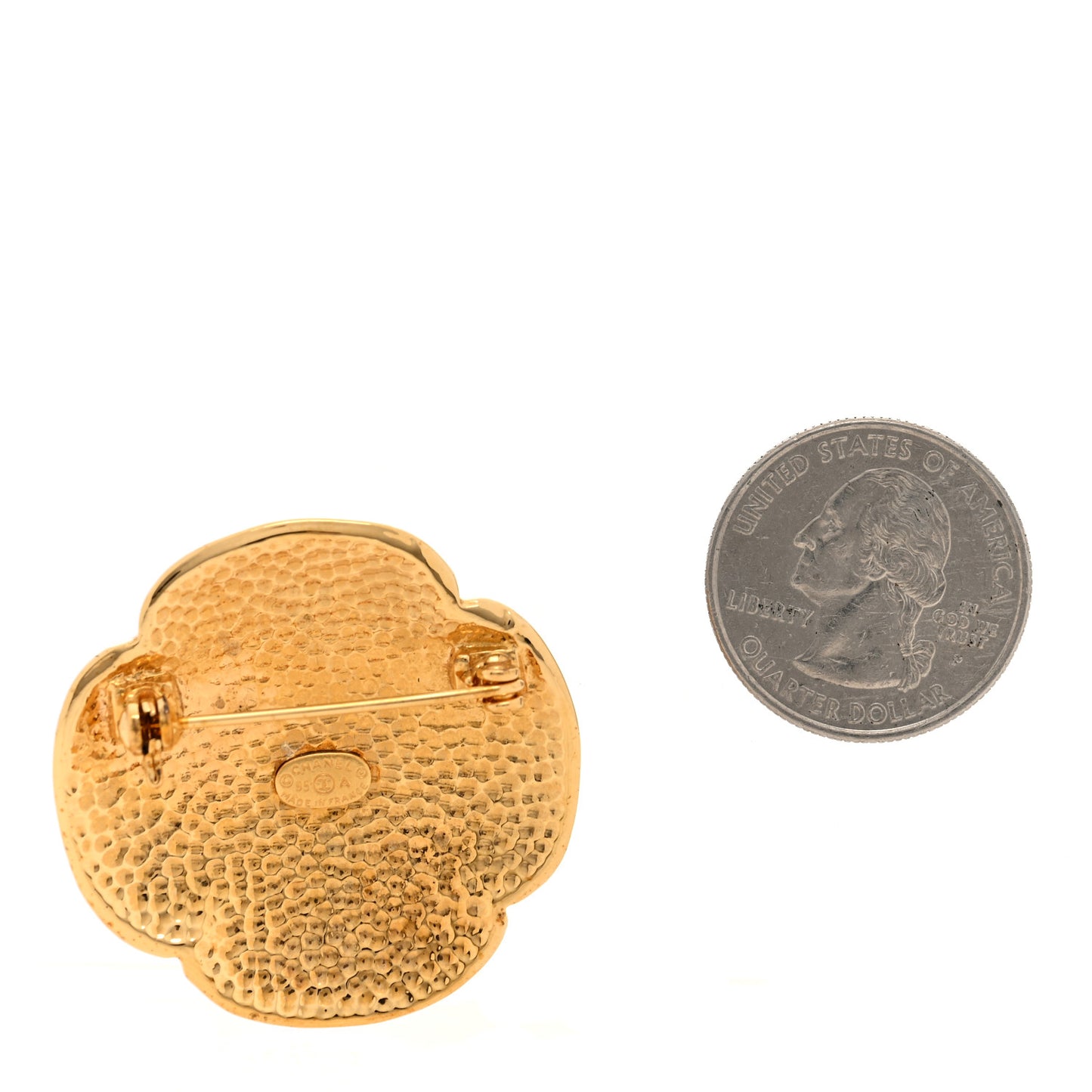 Metal CC Flower Brooch Gold
