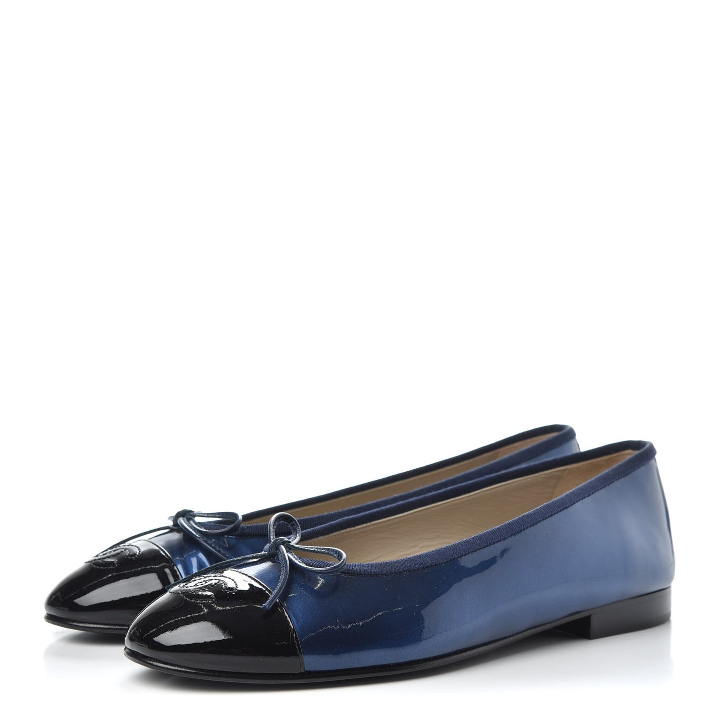 Patent CC Cap Toe Ballerina Flats 38.5 Blue Black