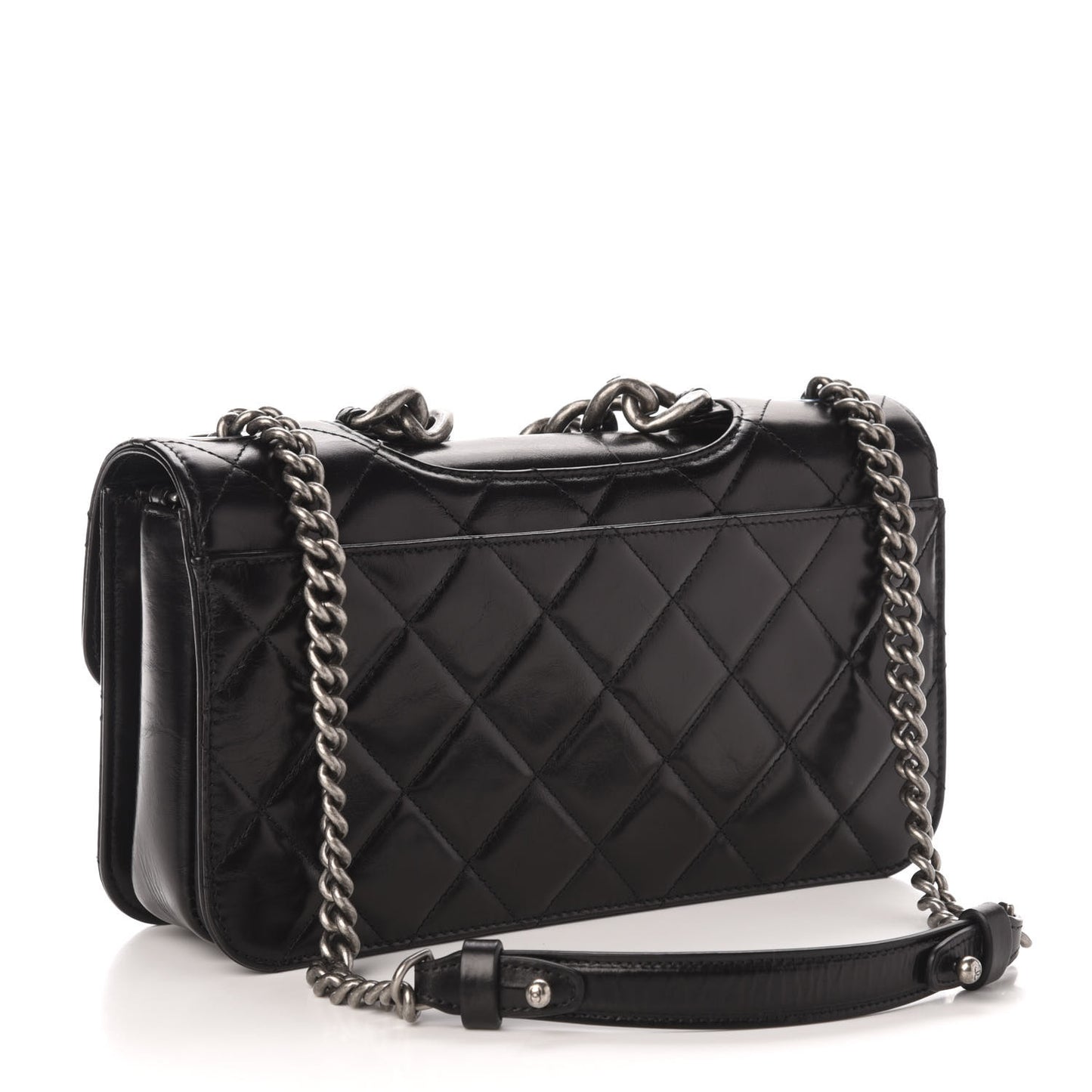 Glazed Calfskin Quilted Medium Perfect Edge Flap Black