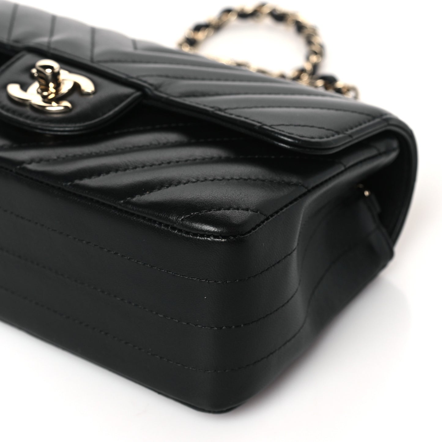 Lambskin Chevron Quilted Mini Rectangular Flap Black