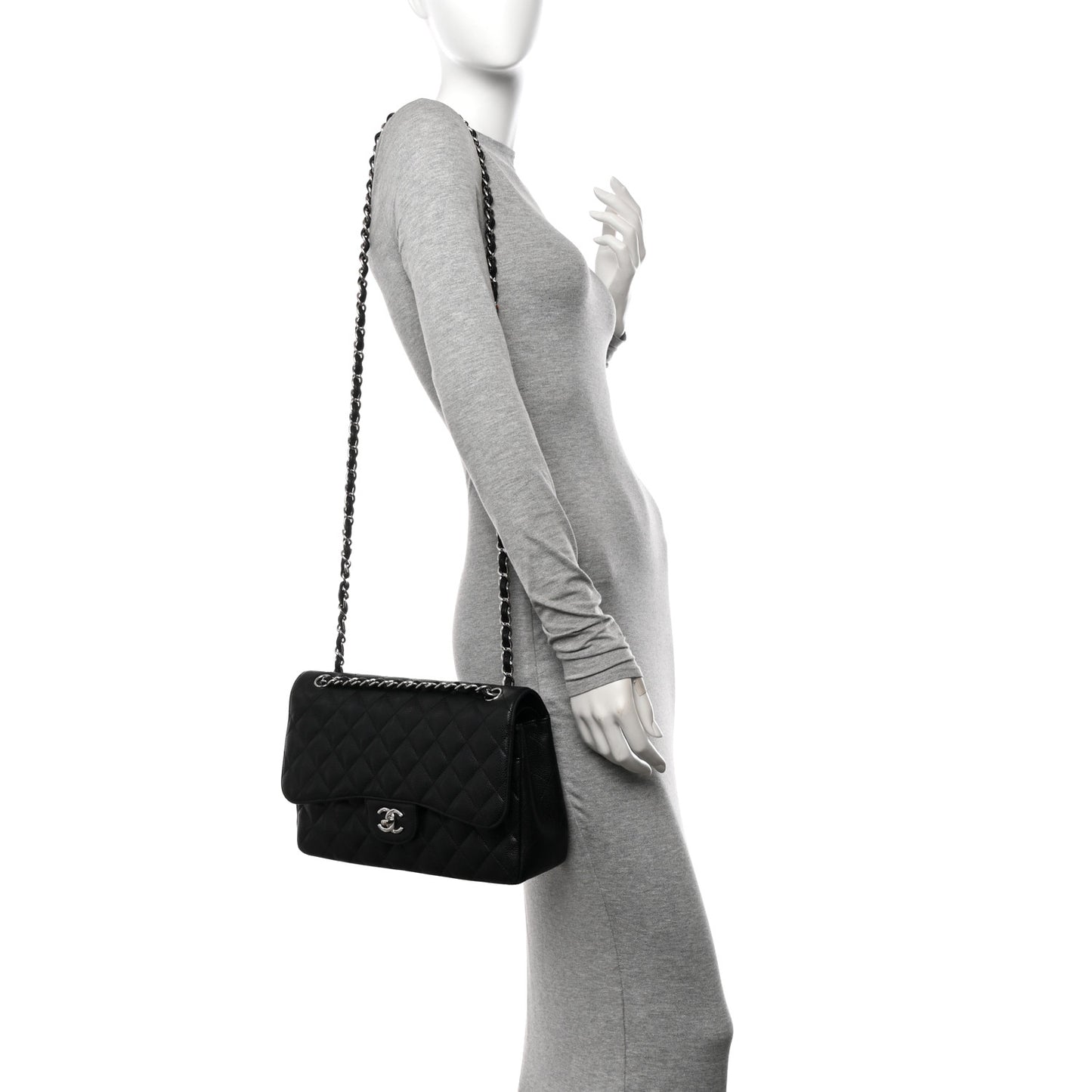 Caviar Quilted Jumbo Double Flap Black