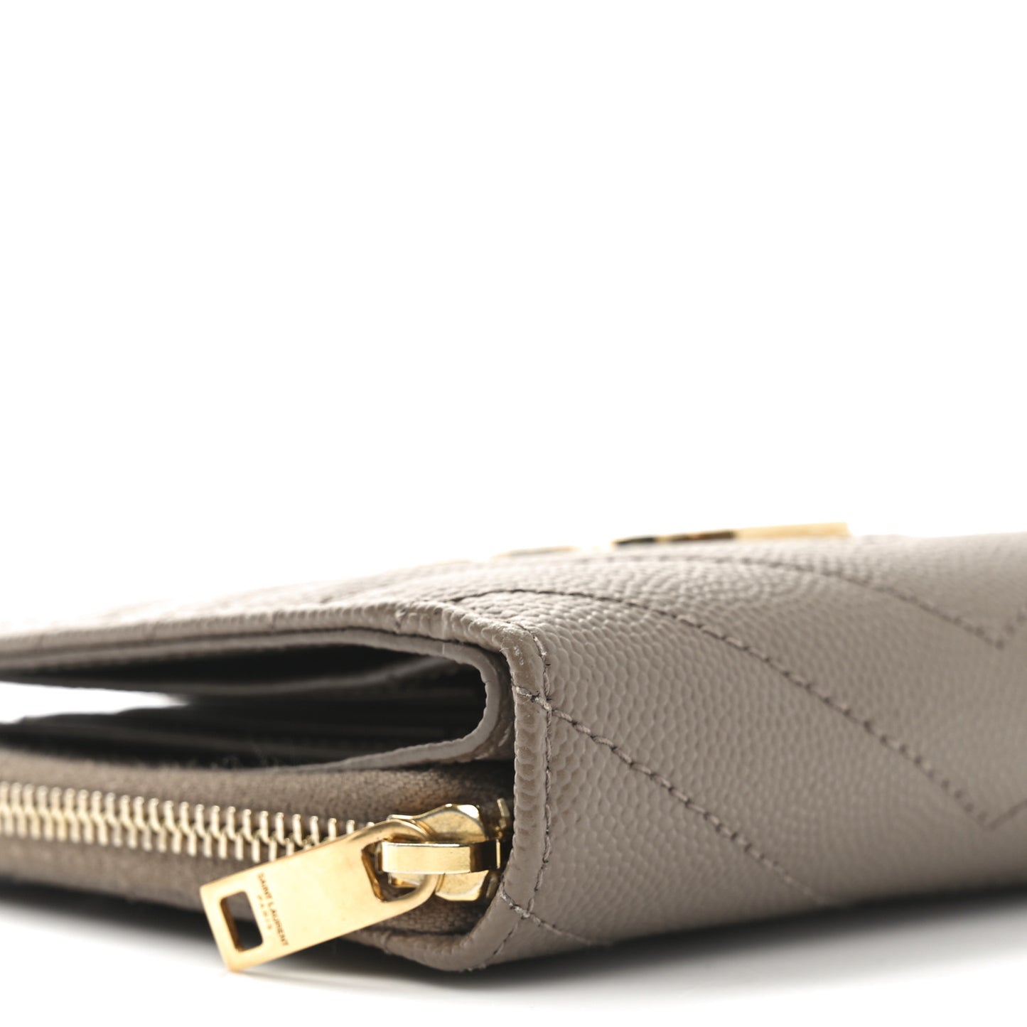 Grain De Poudre Matelasse Chevron Monogram Compact Zip Around Wallet Dark Latte
