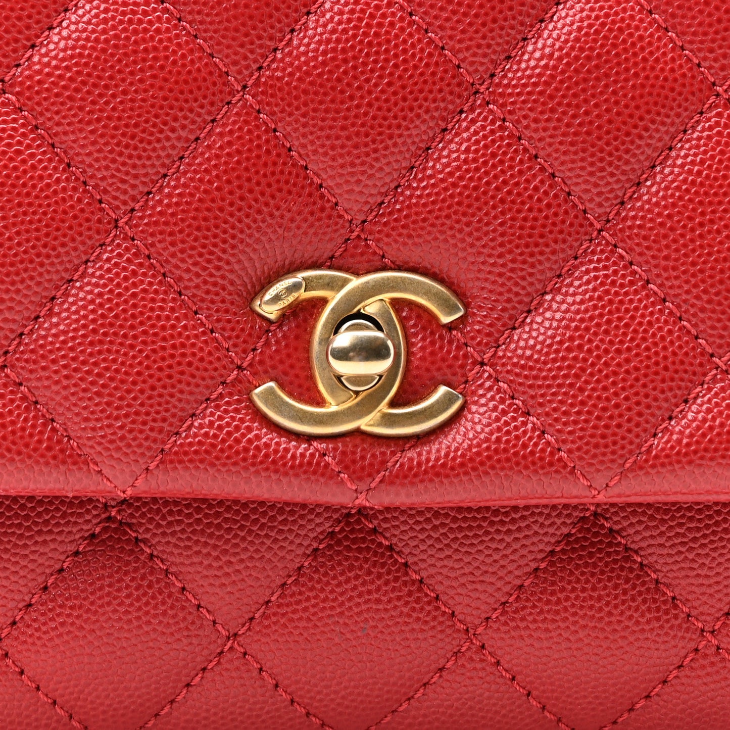 Caviar Quilted Mini Coco Handle Flap Red