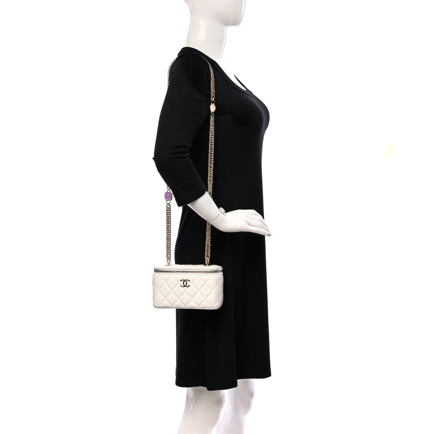 Lambskin Resin Quilted Vanity Case With Chain White