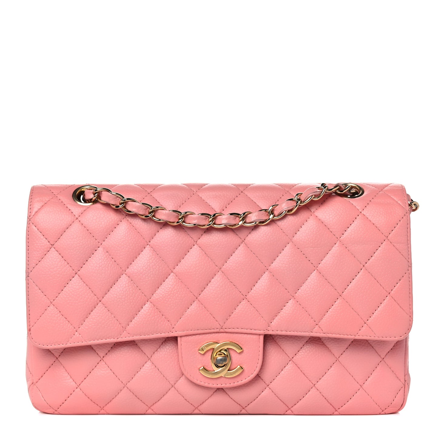 Caviar Quilted Medium Double Flap Pink