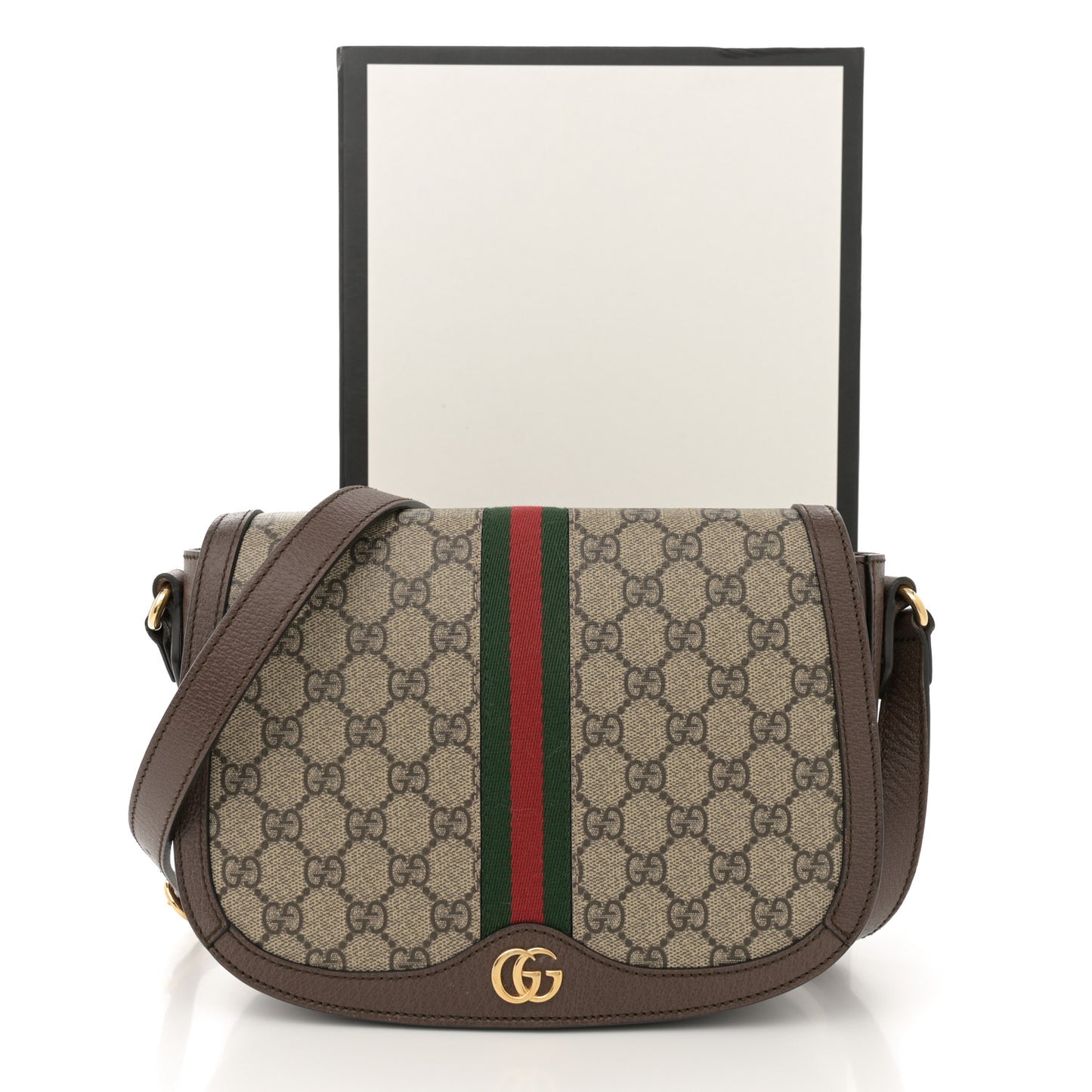 GG Supreme Monogram Web Small Ophidia Flap Messenger Bag Brown