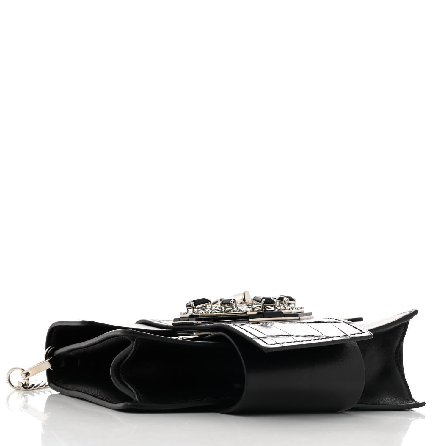 Prada City Calf Cocco Crystal Embellished Ribbon Bag Black 4 of 12
