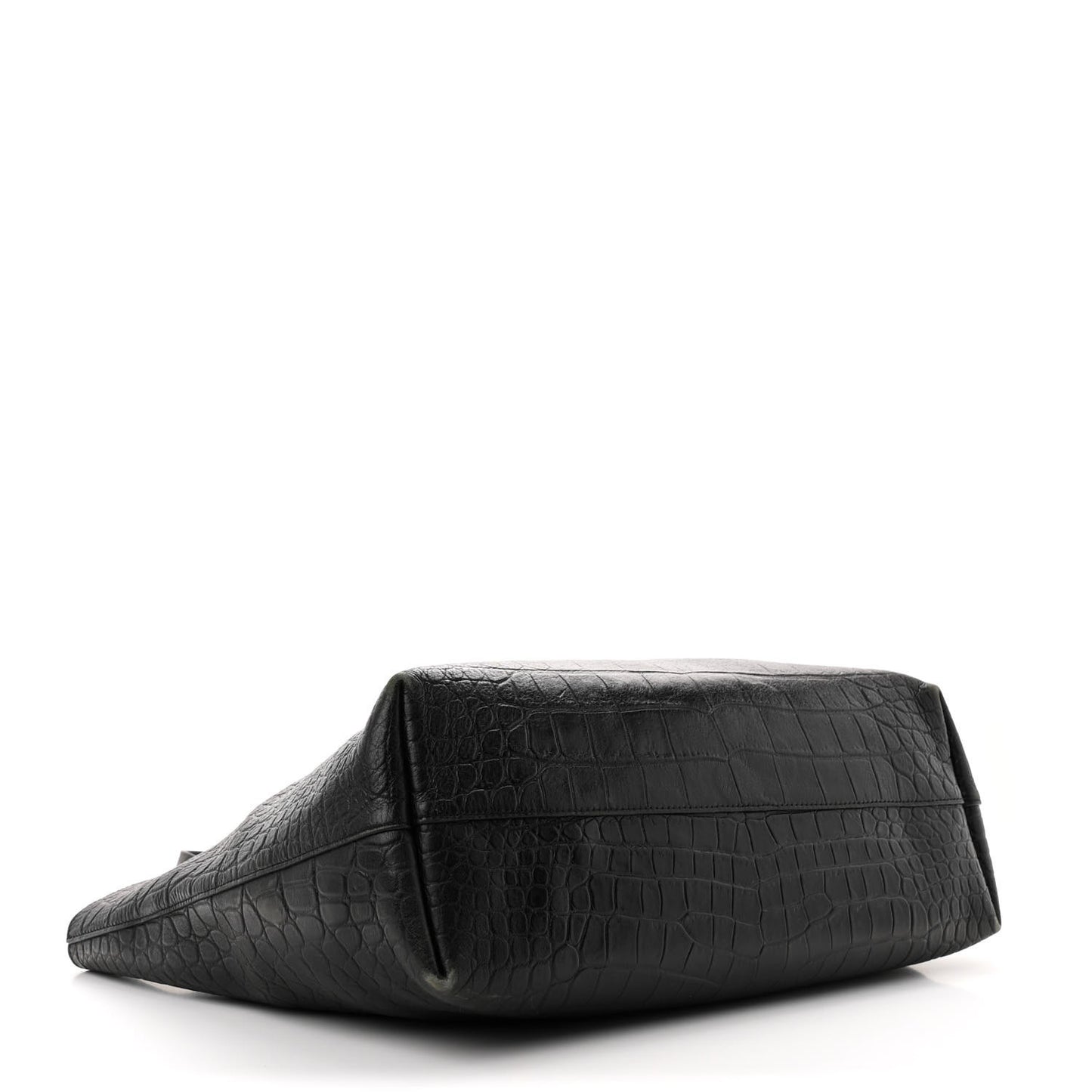 Calfskin Crocodile Embossed Shopping Tote Black