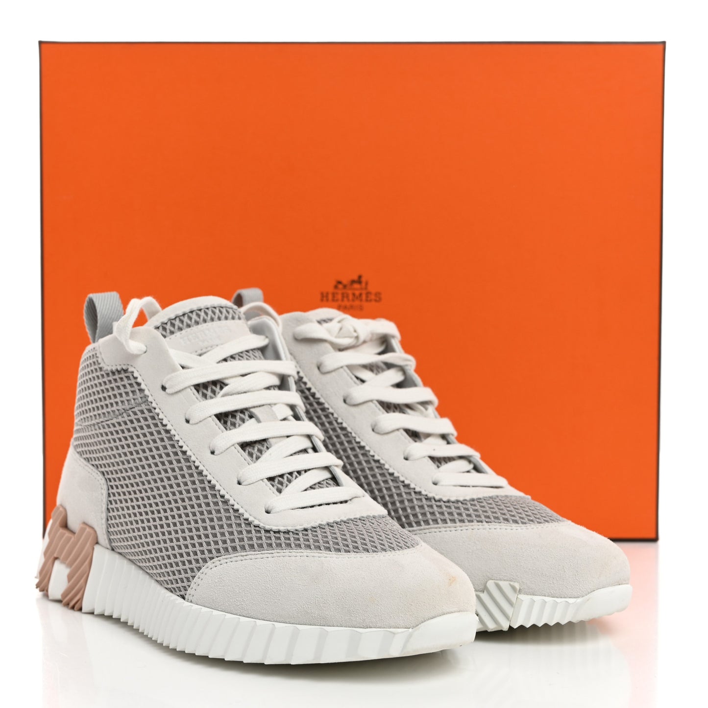 Goatskin Suede Mesh Hip-Hop High Top Sneakers 38 Gris Lulea White