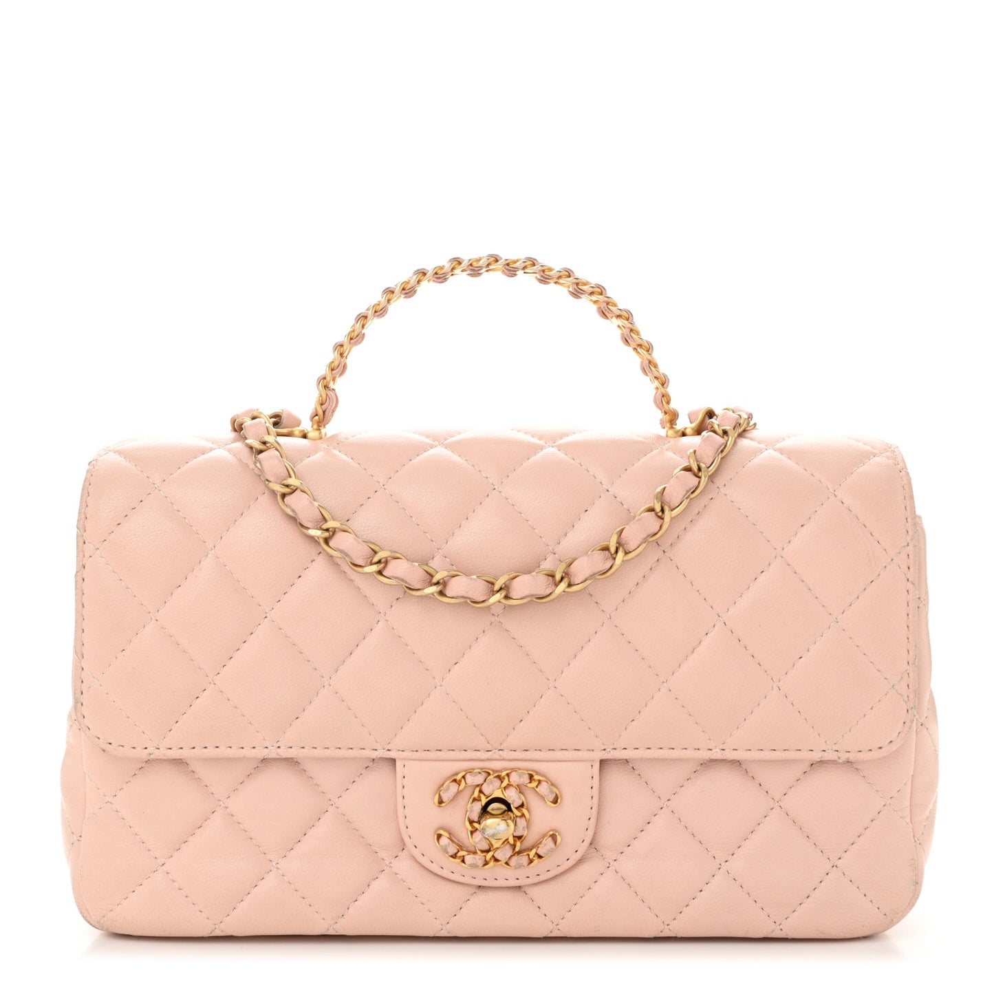 Lambskin Quilted Small Strass On Top Flap Bag Light Pink