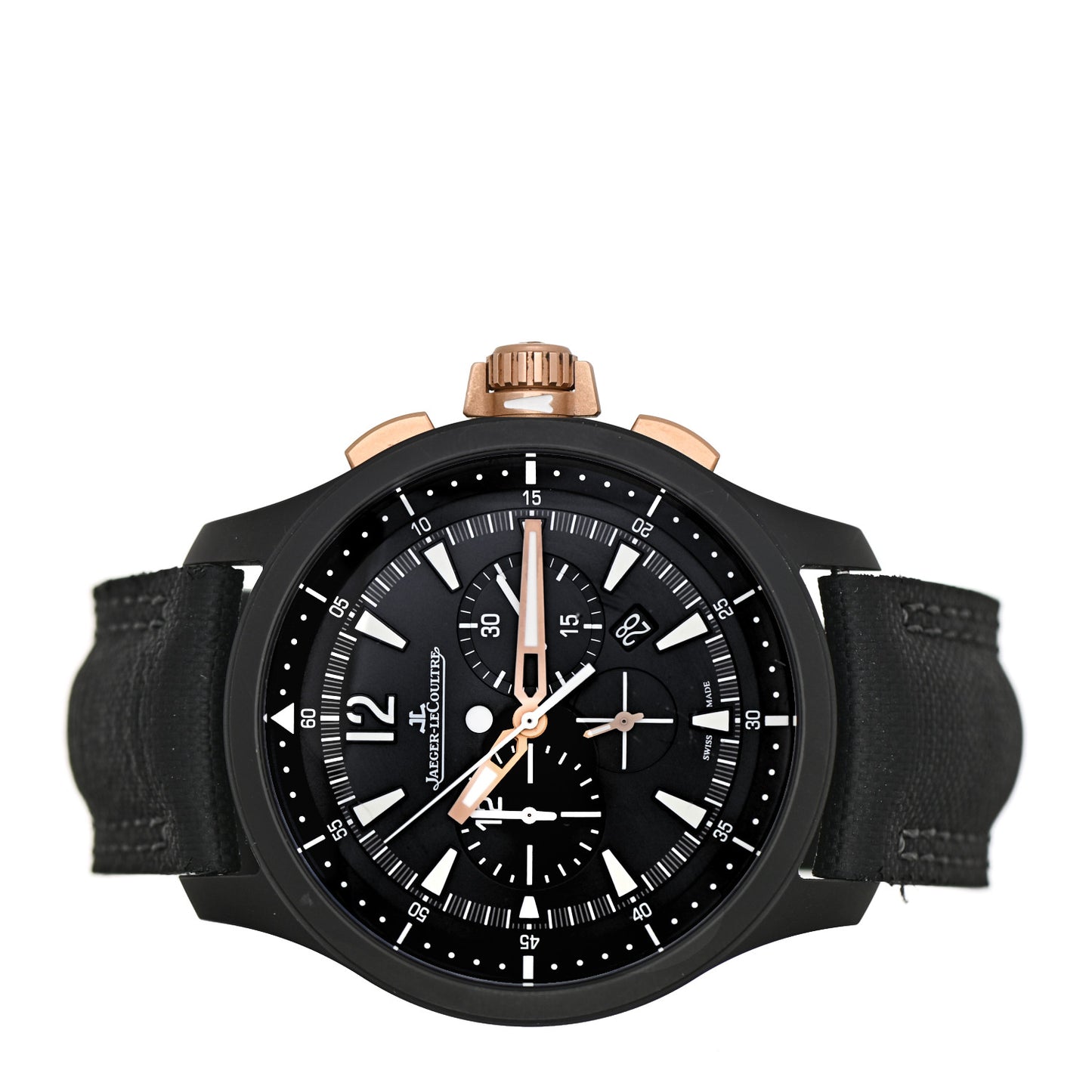 Ceramic 18K Rose Gold Nylon 46mm Master Compressor Chronograph Automatic Watch Black Q205L570