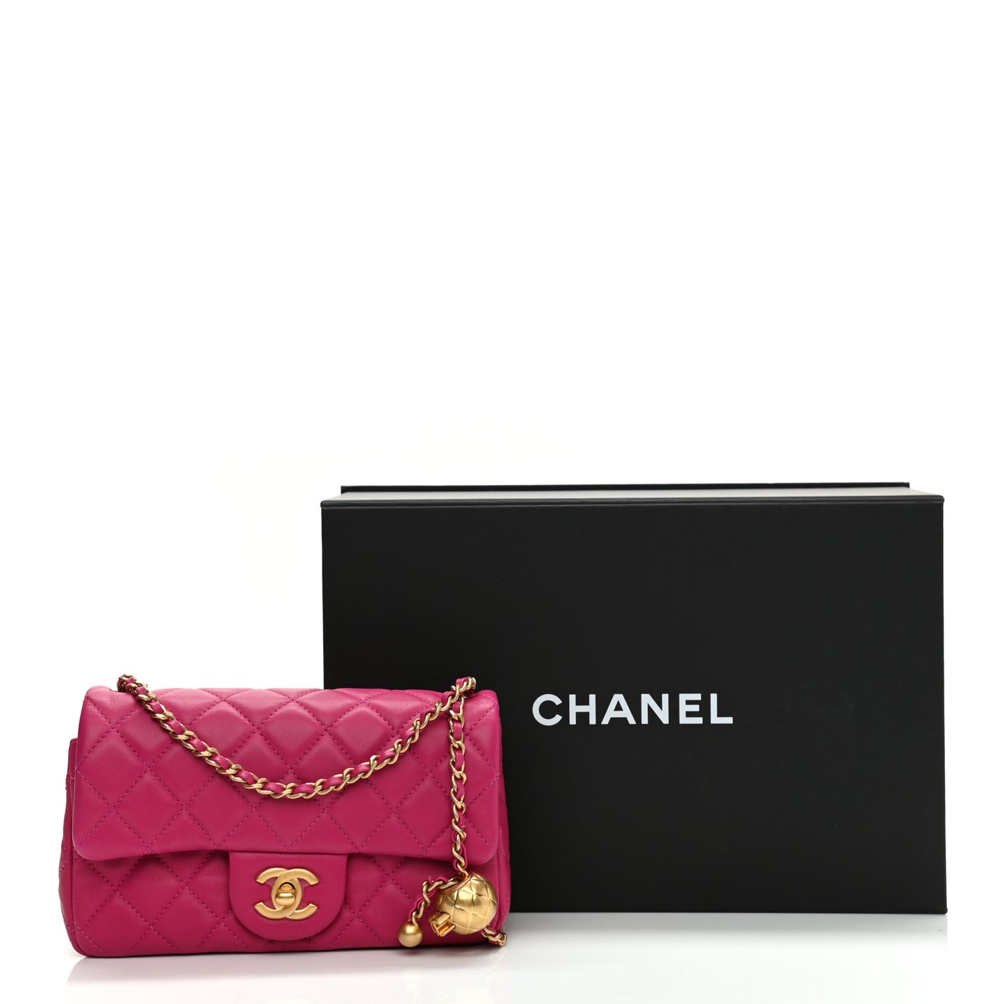 Lambskin Quilted Mini Rectangular Pearl Crush Flap Fuchsia