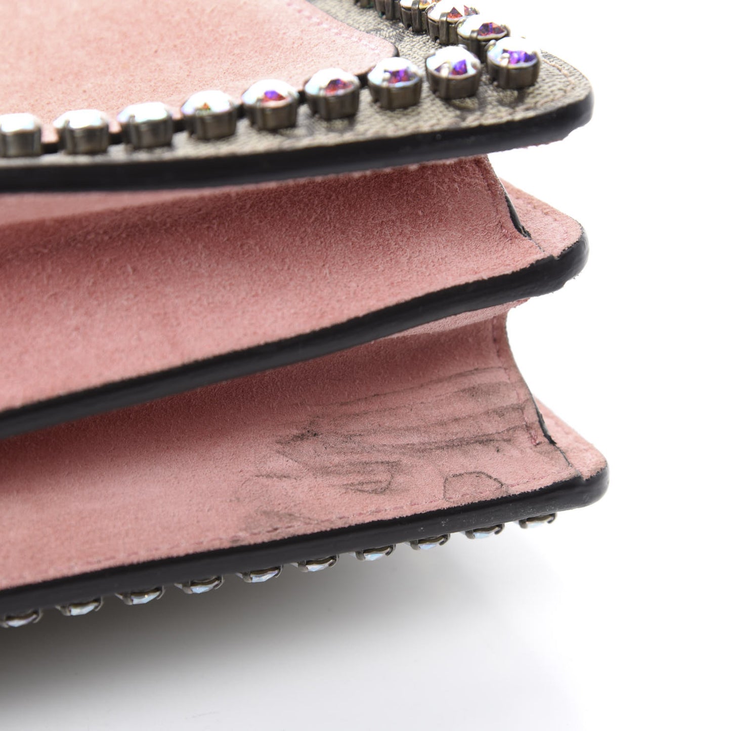 GG Supreme Monogram Suede Crystal Medium Dionysus Shoulder Bag Beige Ebony Light Peonia