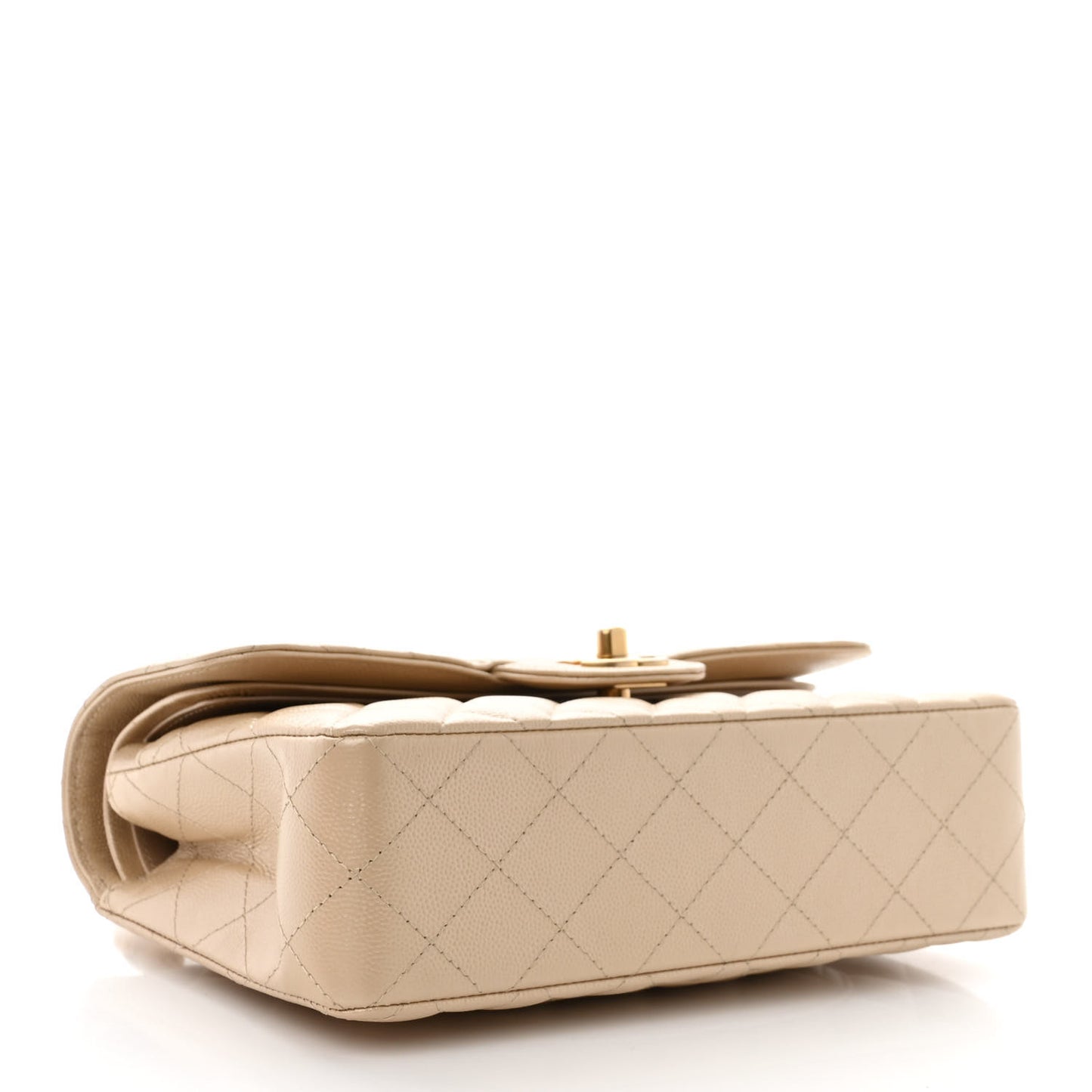 Iridescent Caviar Quilted Small Double Flap Beige