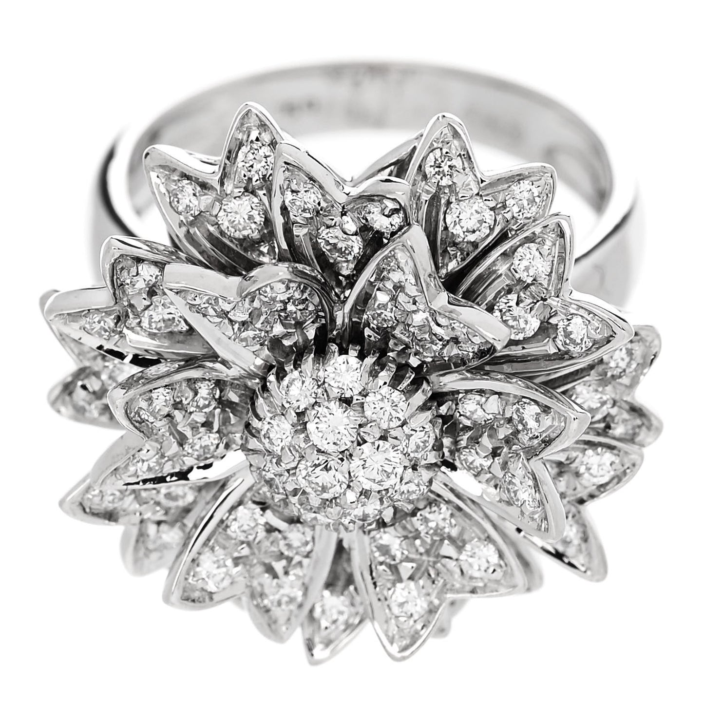 18K White Gold Diamond 1.10ctw Flower Ring 50 5.25