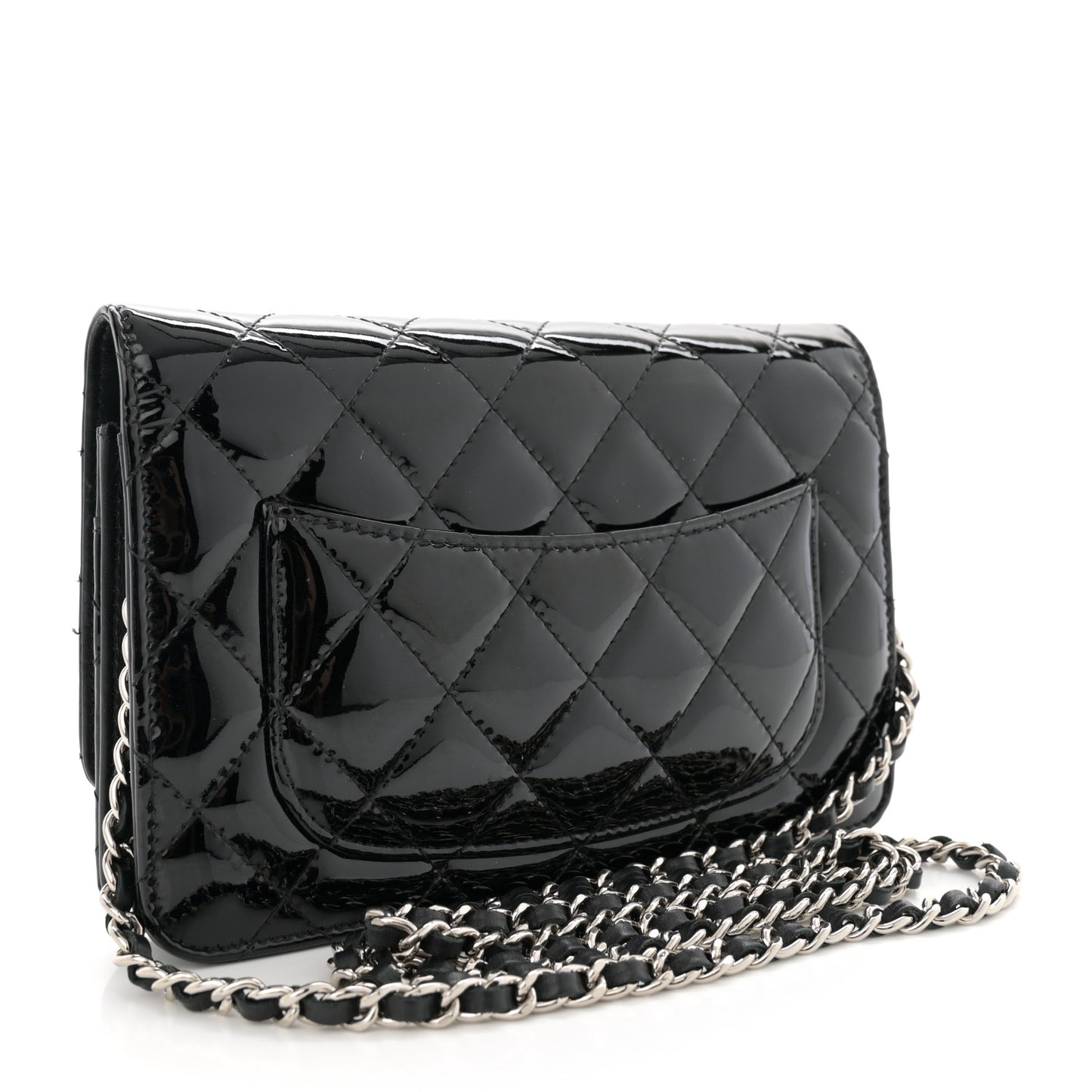 Patent Quilted Wallet On Chain WOC Black