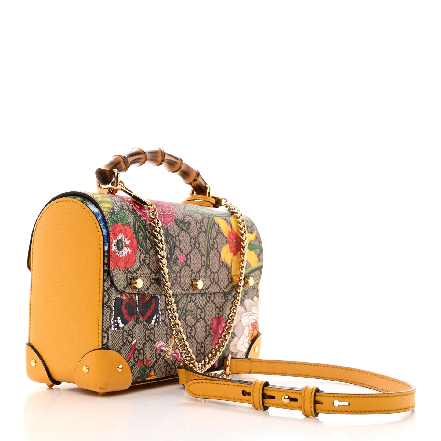 GG Supreme Monogram Flora Small Padlock Bamboo Shoulder Bag Beige Multicolor Crop
