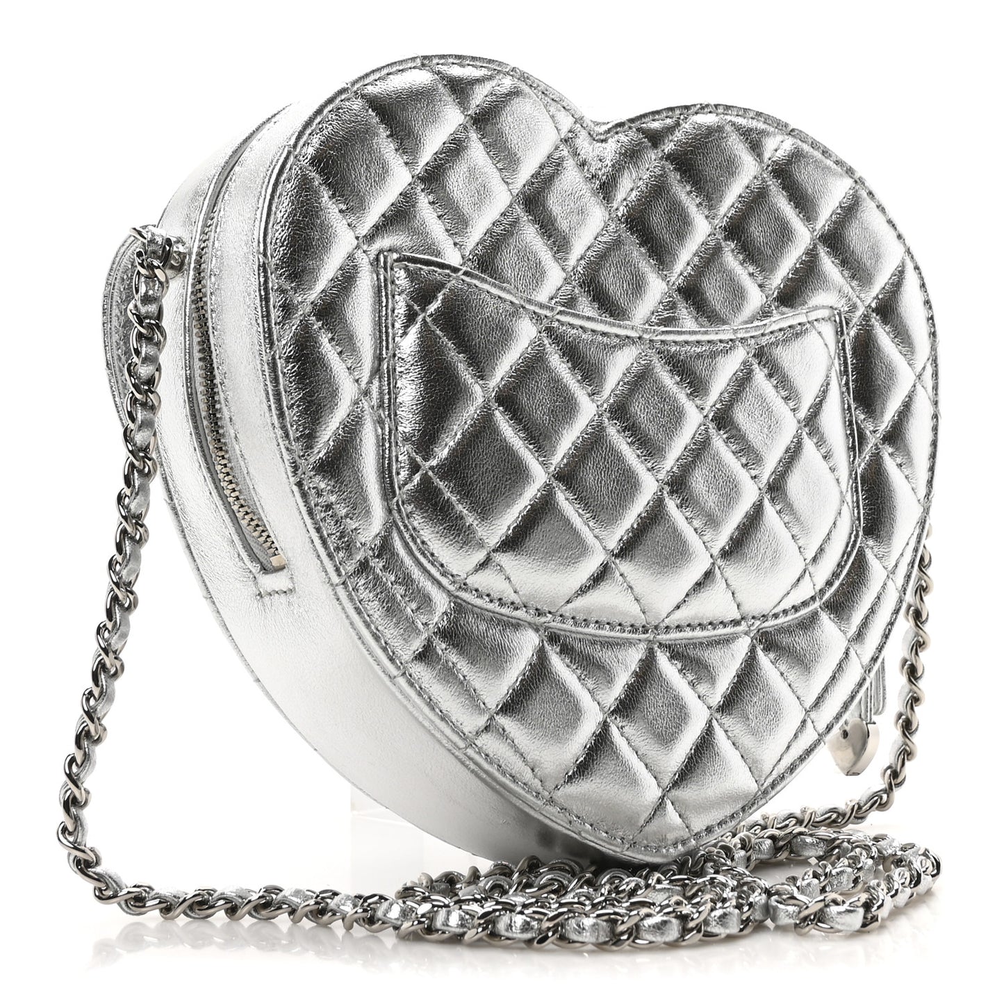 Metallic Lambskin Quilted CC In Love Heart Bag Silver