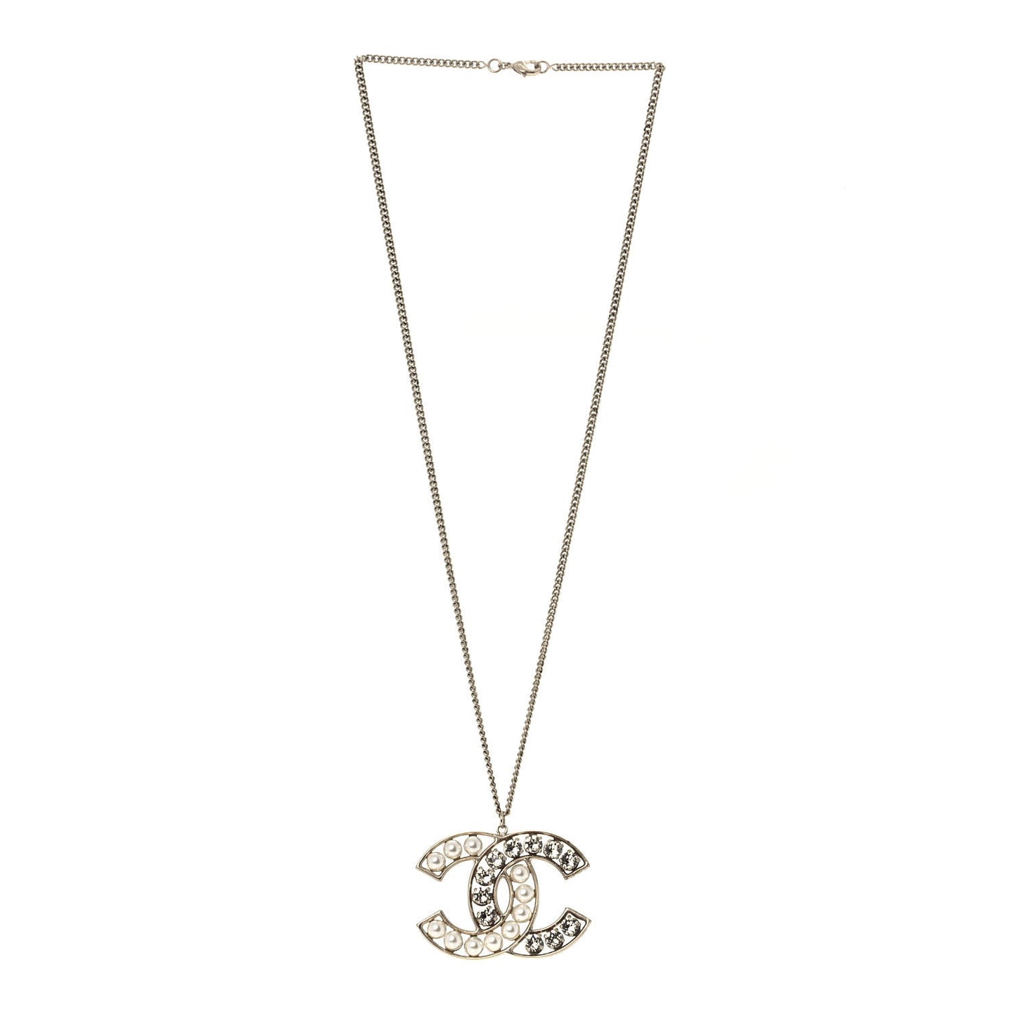 Pearl Crystal CC Pendant Necklace Gold