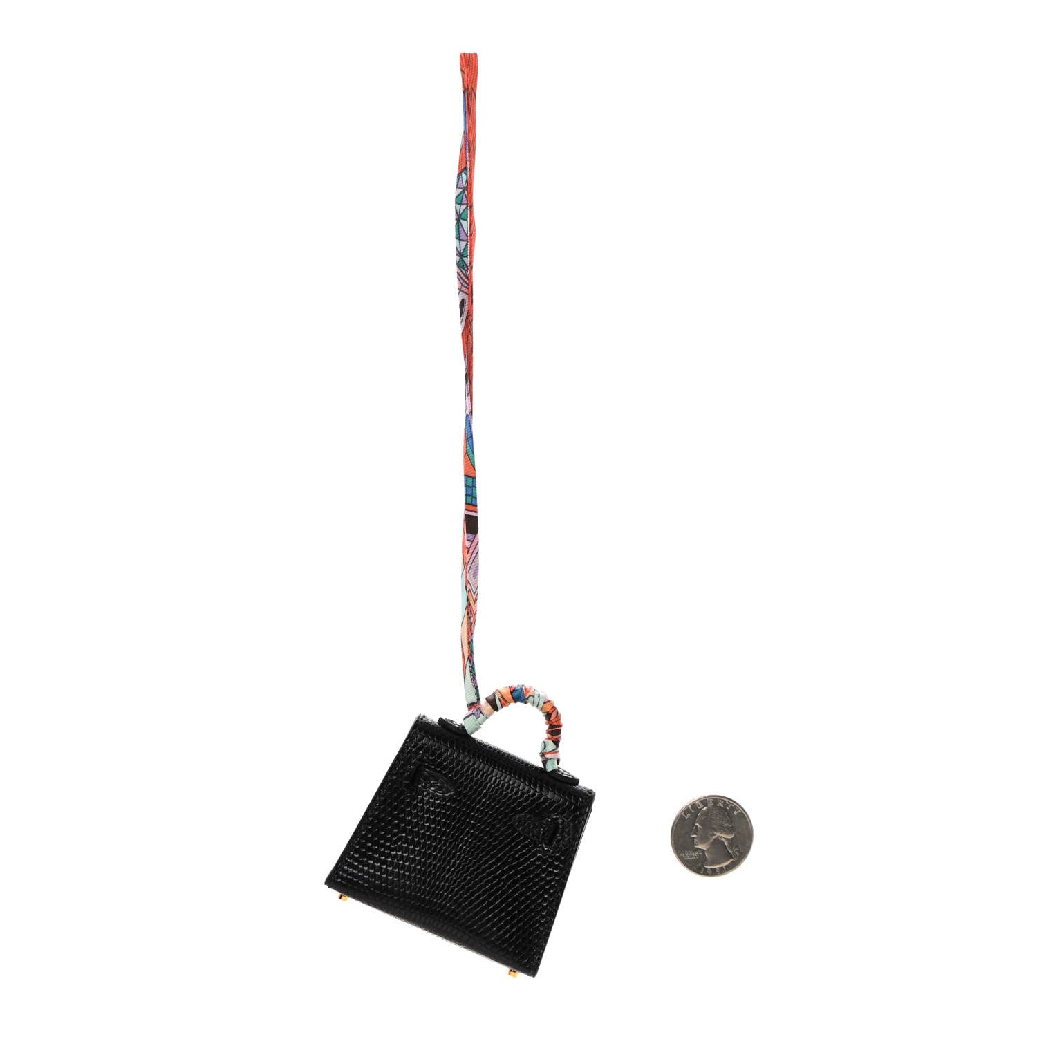 Hermes Lizard Mini Kelly Twilly Bag Charm Black 2 of 5
